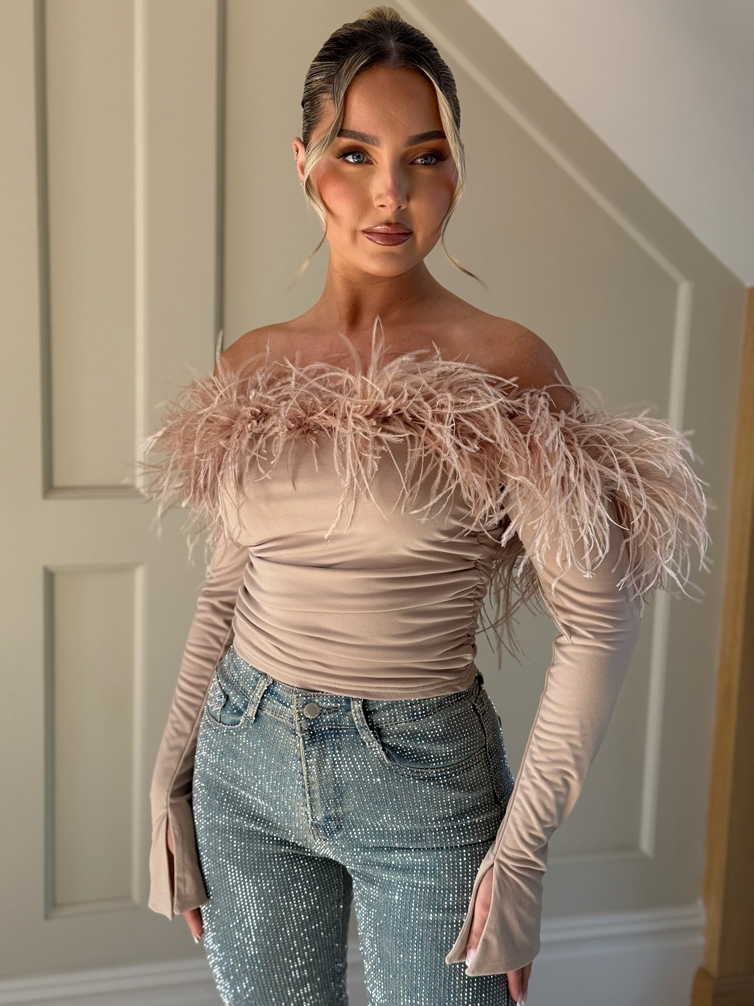 Carrie Ostrich Top Beige