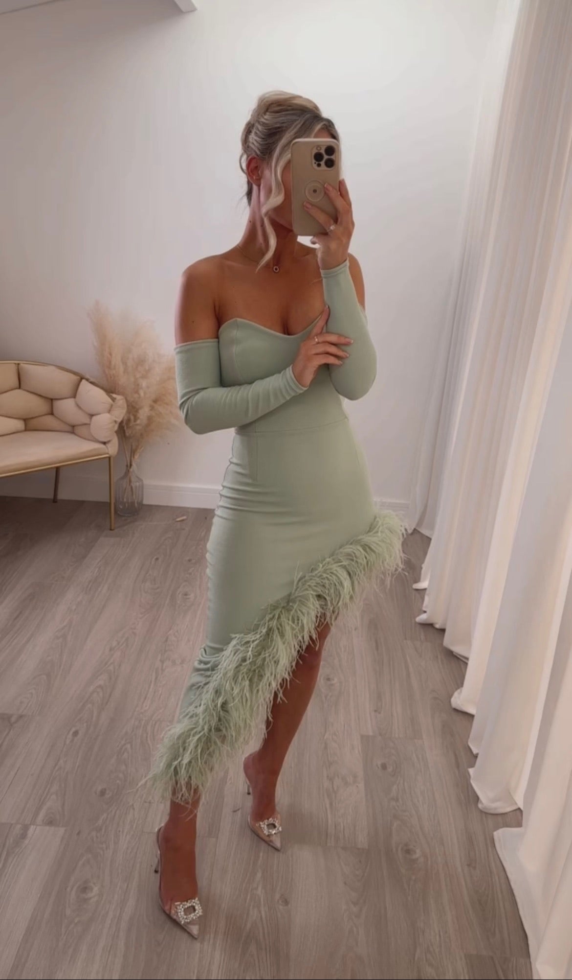 Amara Dress long sleeve Matcha