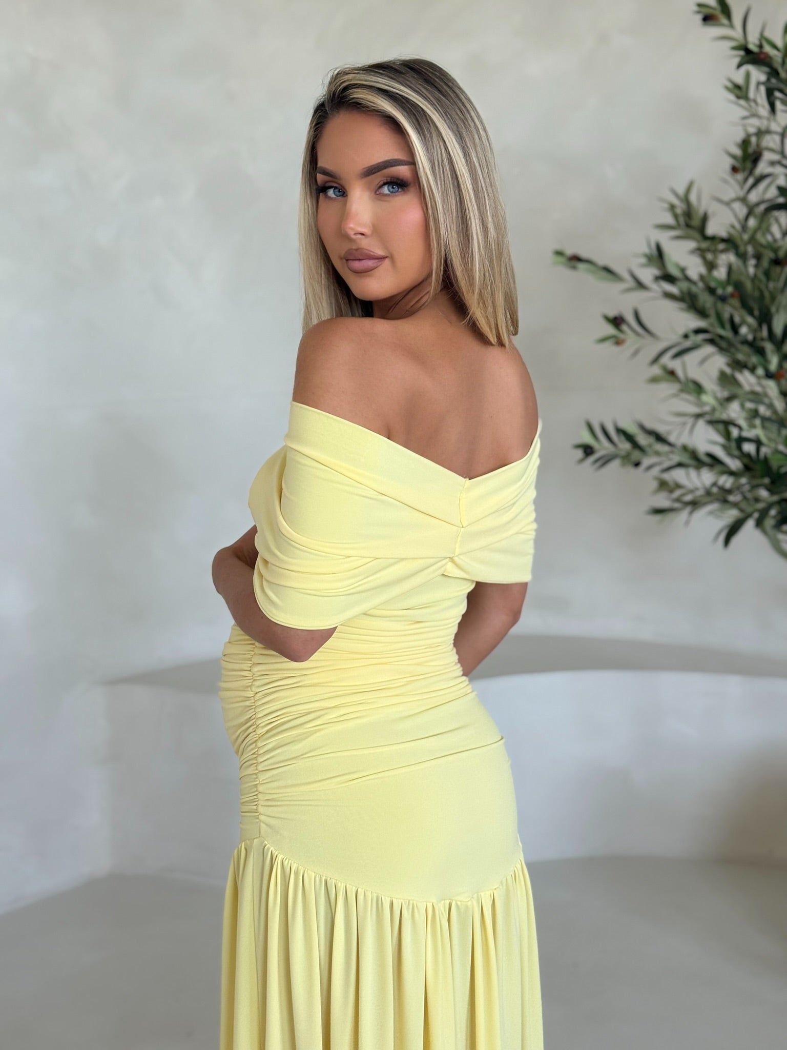 Isla Maternity Off the Shoulder maxi Dress Yellow
