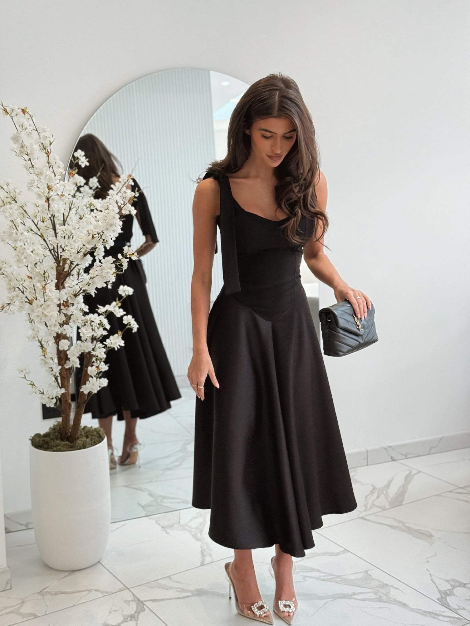 Sienna Corset Tie Strap Long Dress Black