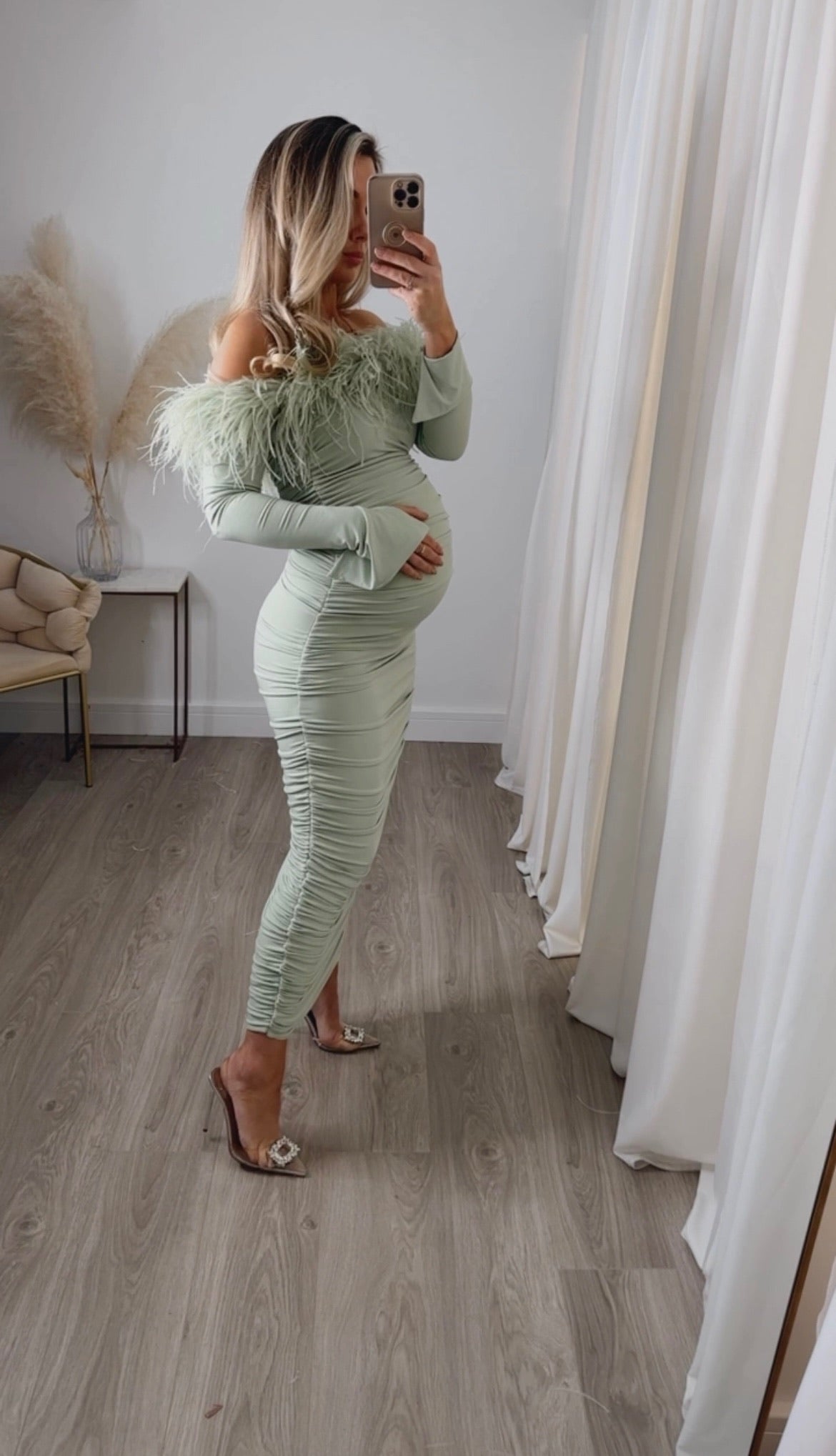 Carrie Ostrich Maternity Maxi Matcha
