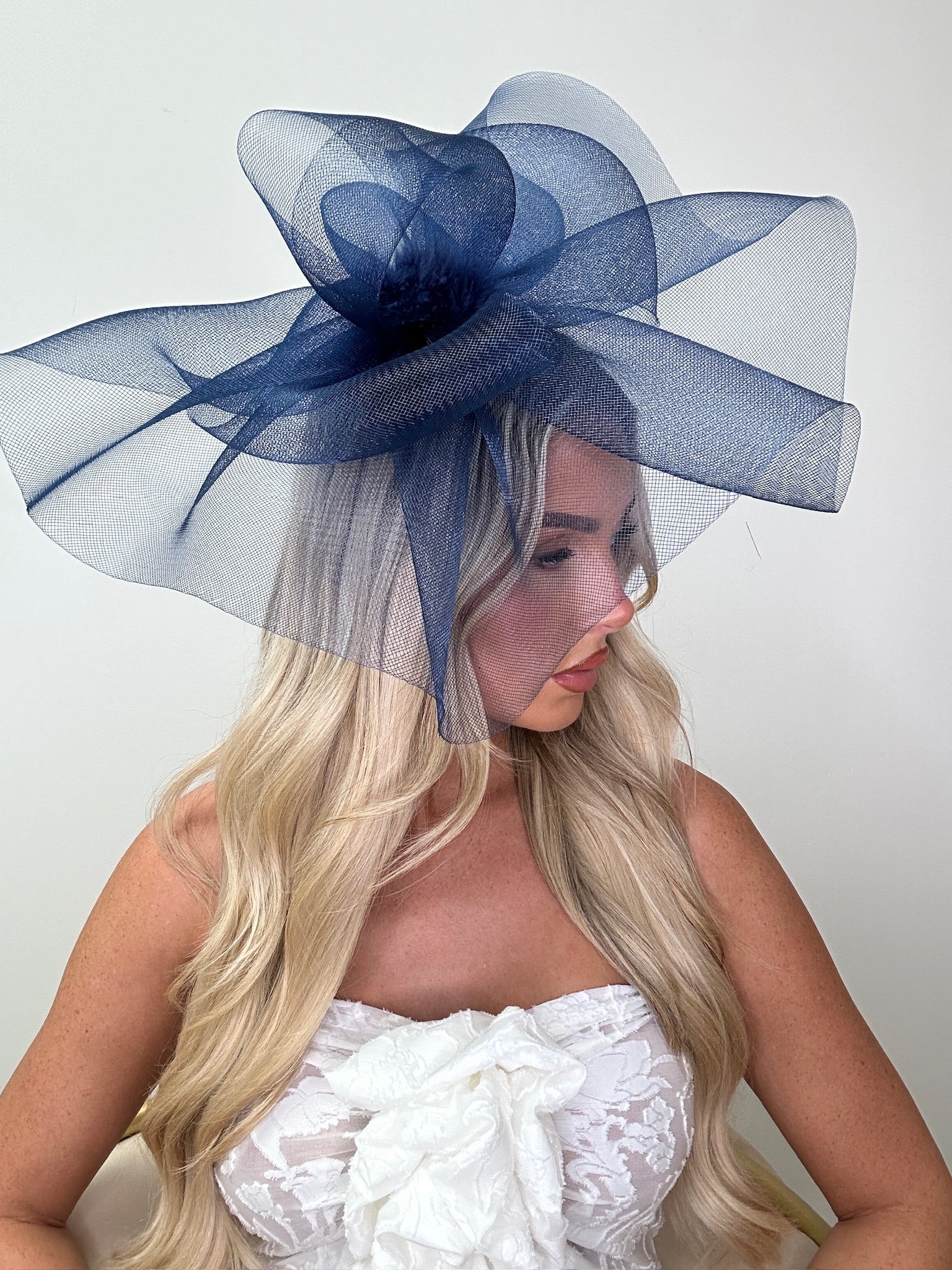 Loop Feather Fascinator Headband Navy Blue