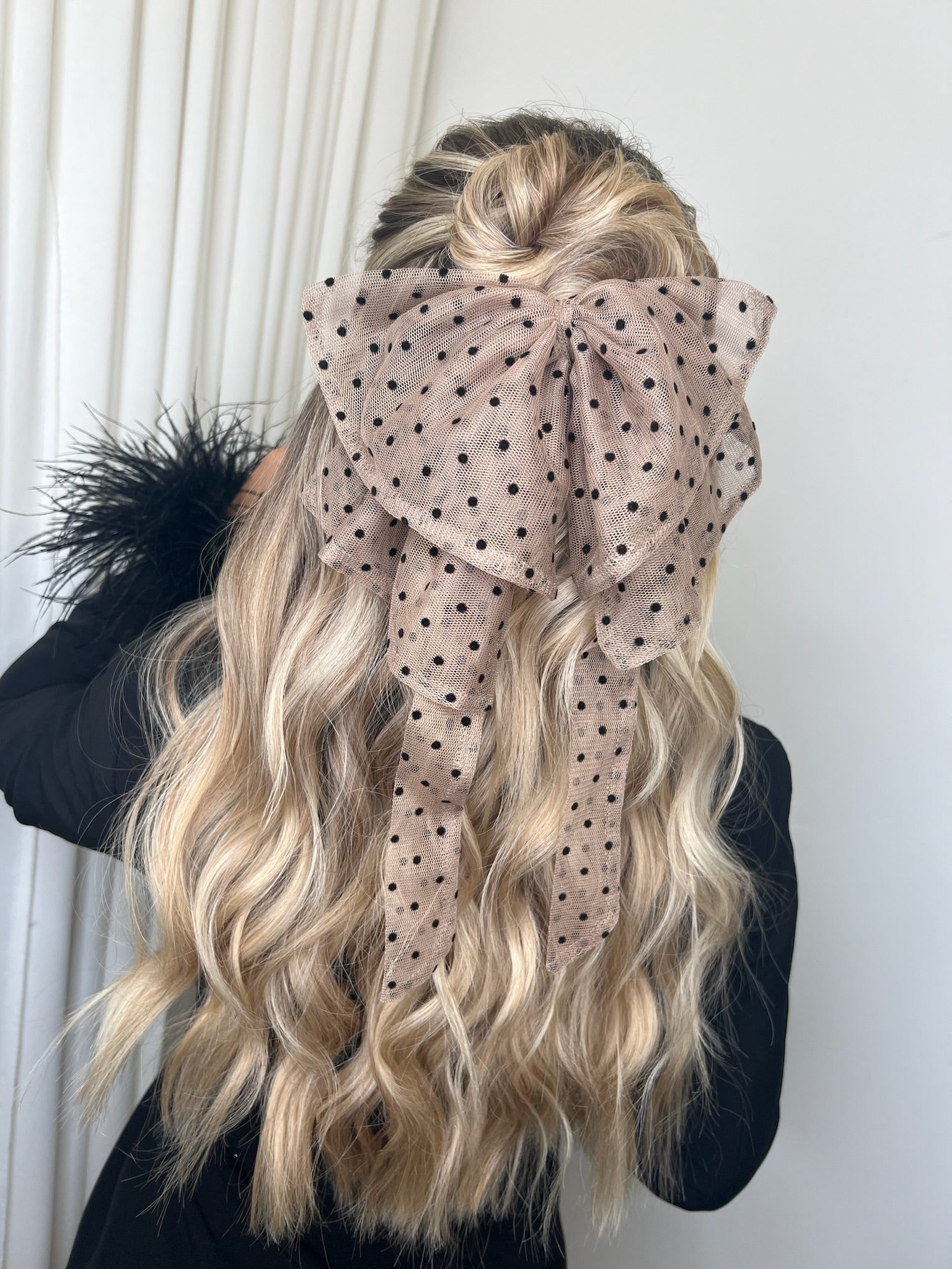 Hair Bow Sheer Dotty Nude