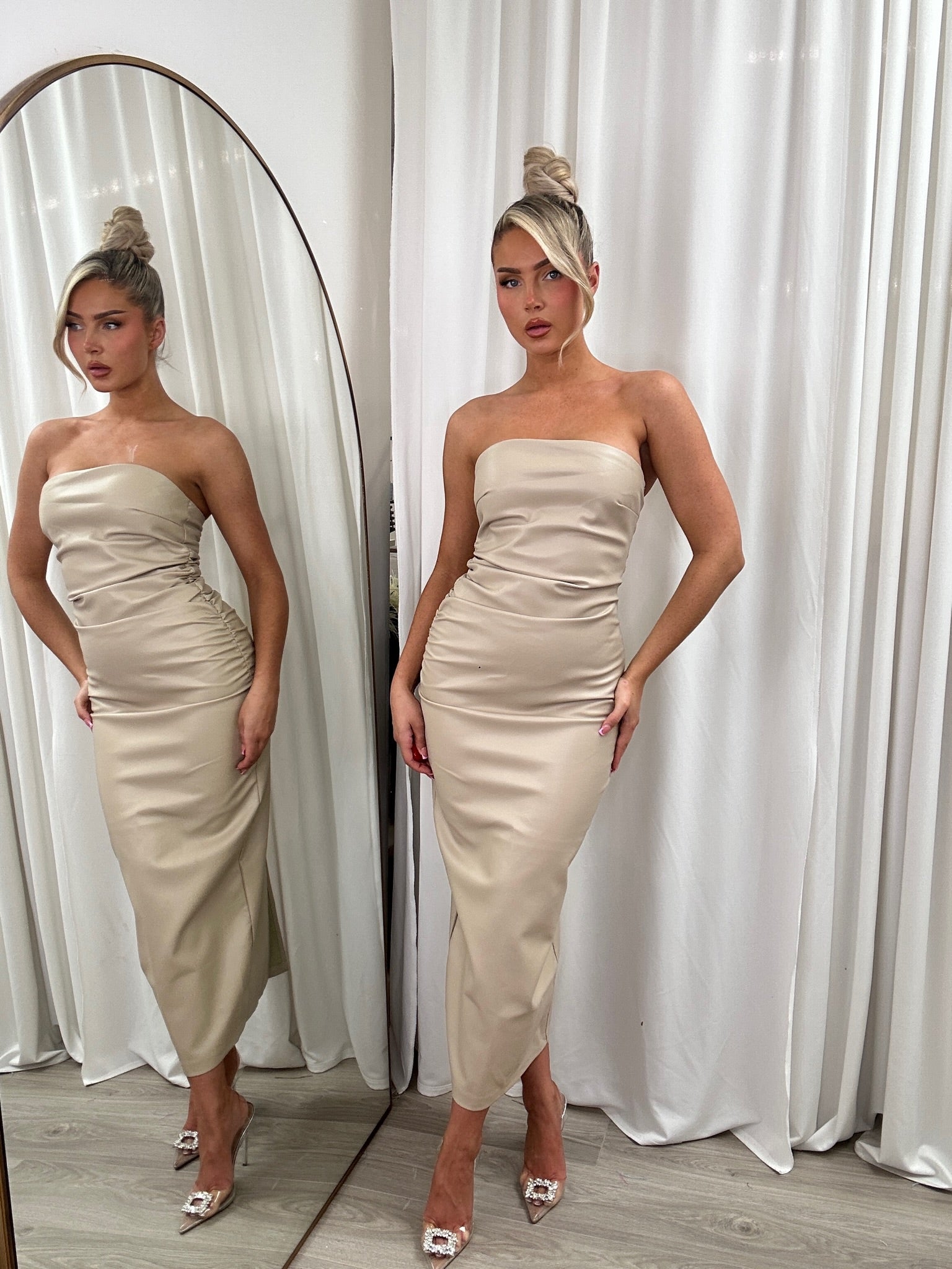 Faux Leather Strapless Midi Dress | Going out dresses | Rag & Doll Faux Leather Strapless Midi Dress | Going out dresses | Rag & Doll