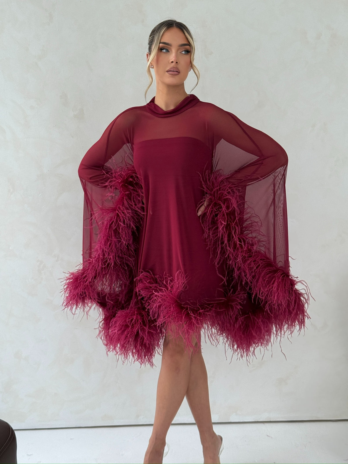 Cindy Cape Dress Two Piece Set Wine