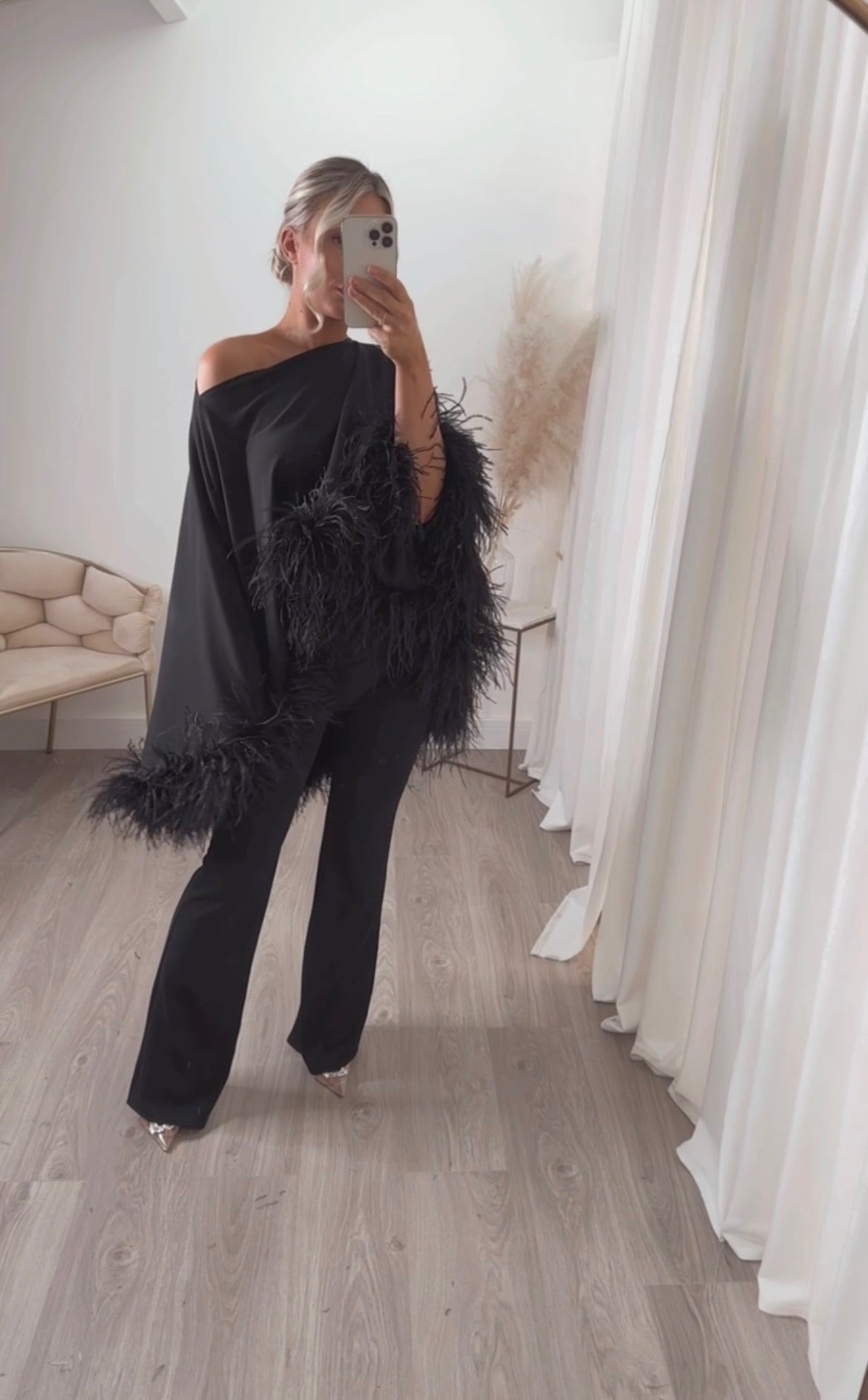 Kylie Cape Trouser Set Black