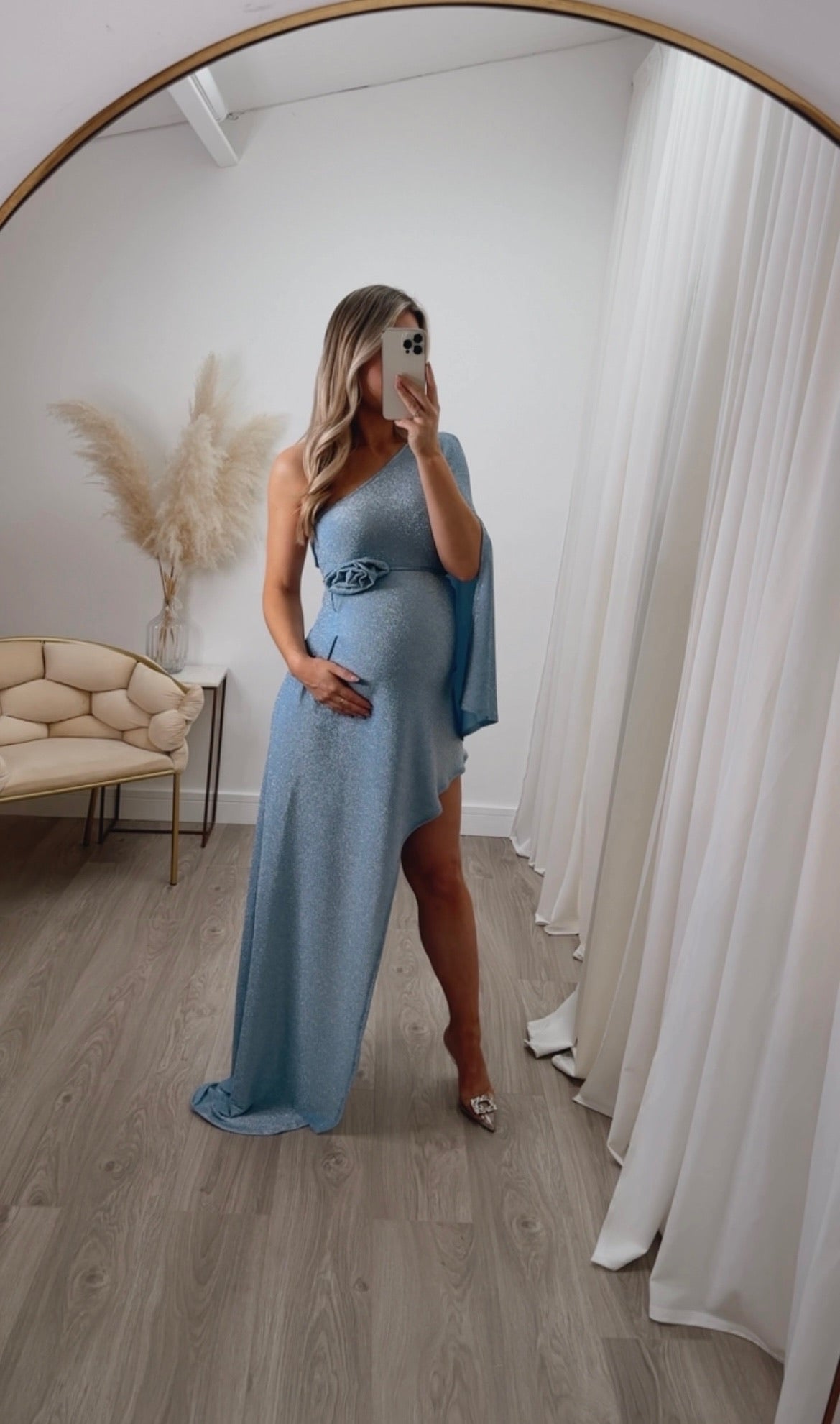 Liberty Maternity Rose Dress Blue Glitter