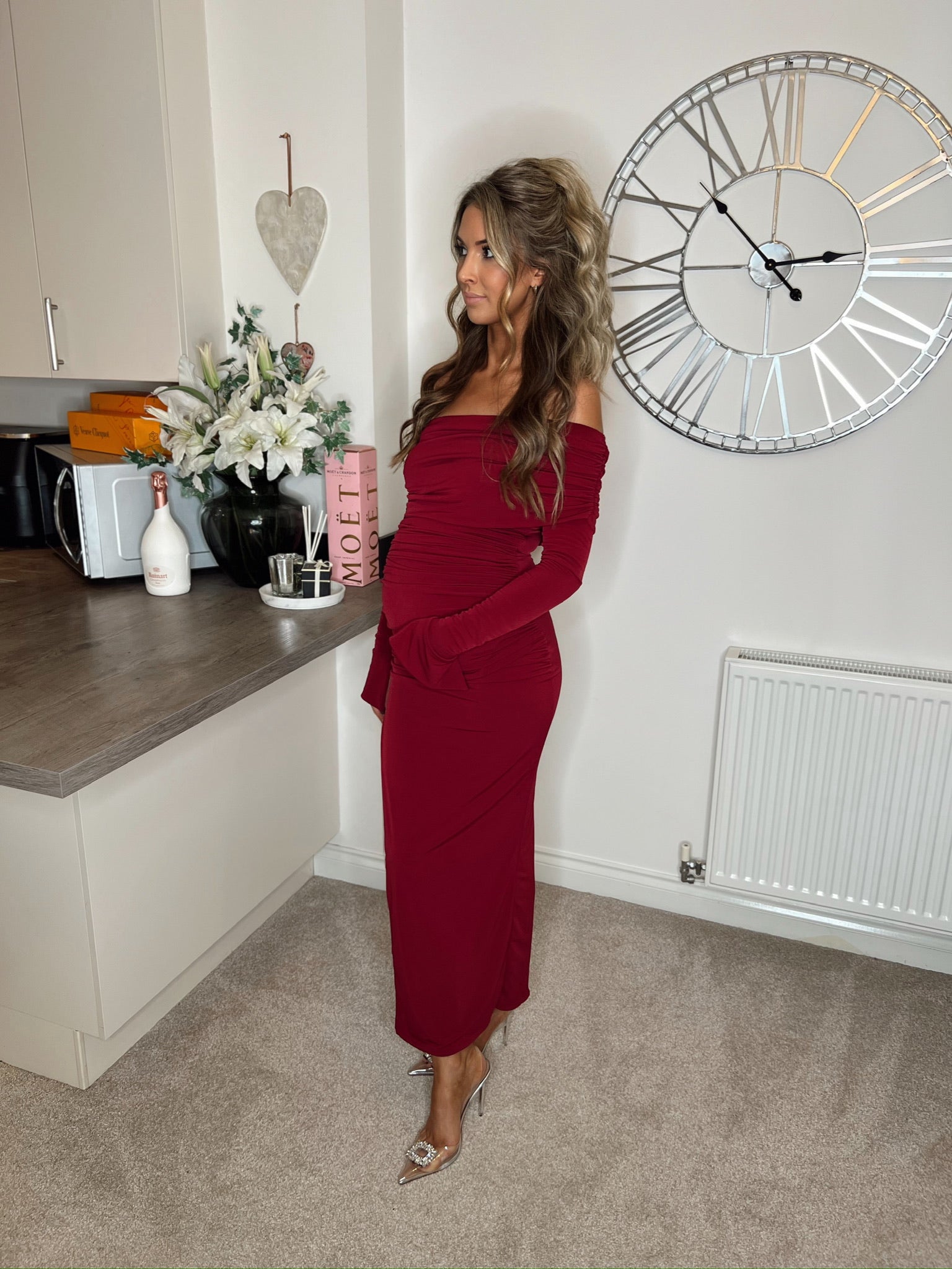 April Two Sleeve Maternity Dress Wine