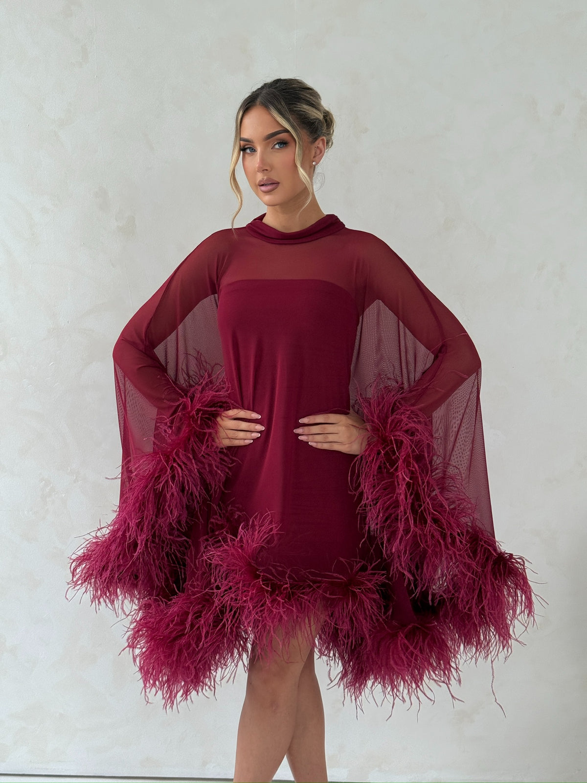 Cindy Cape Dress Two Piece Set Wine