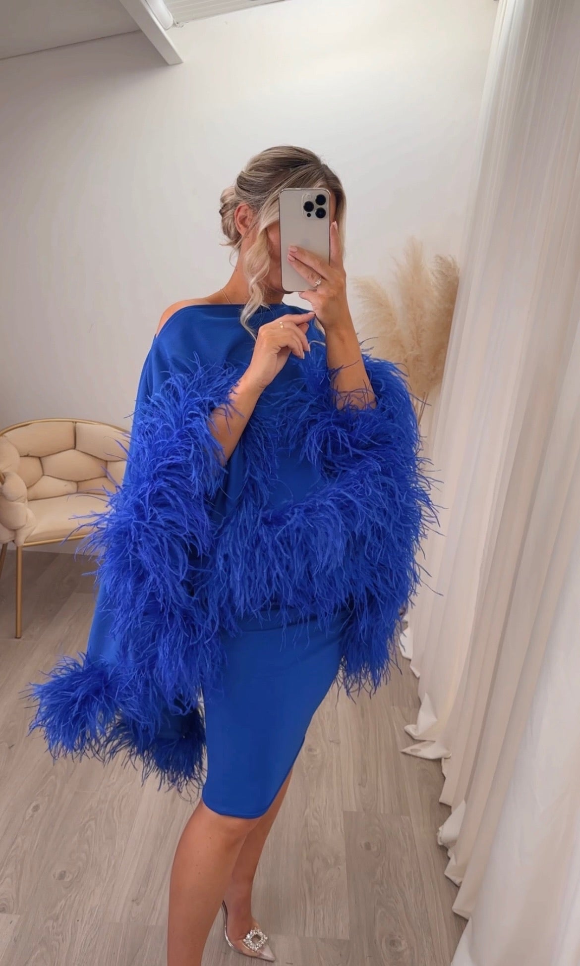 Kylie Cape Midi Skirt Set Royal Blue