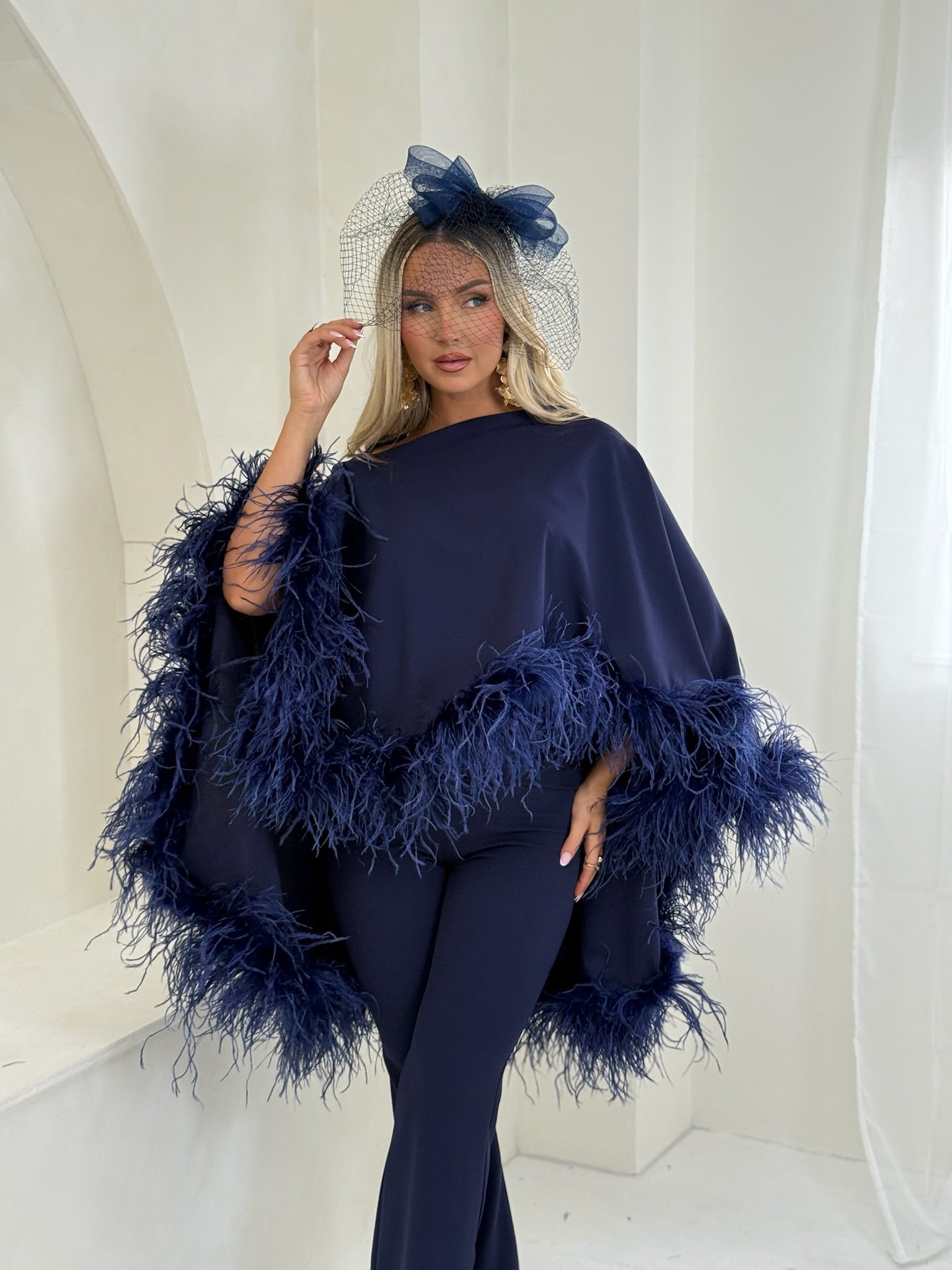 Kylie Cape Trouser Set Navy Blue