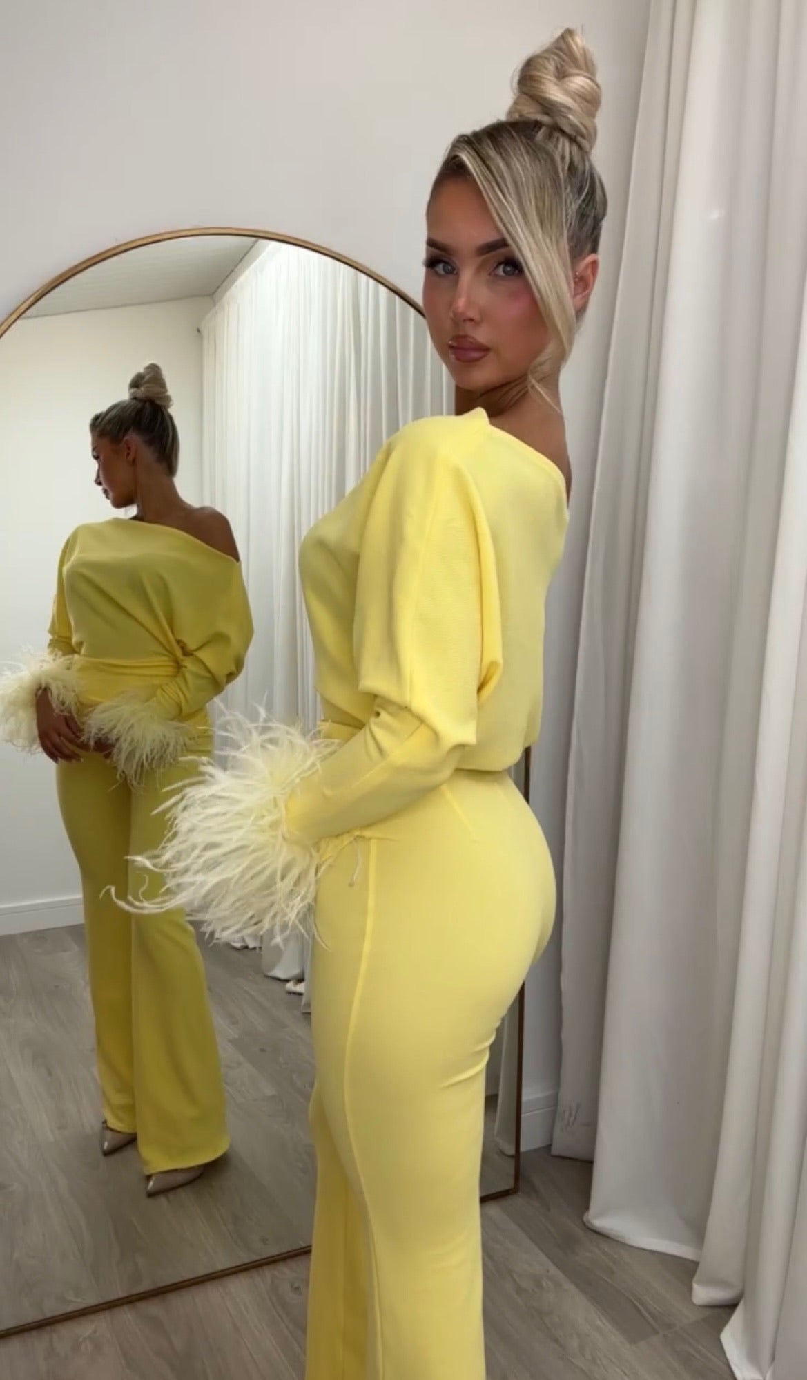 Arella Feather Jumpsuit Yellow