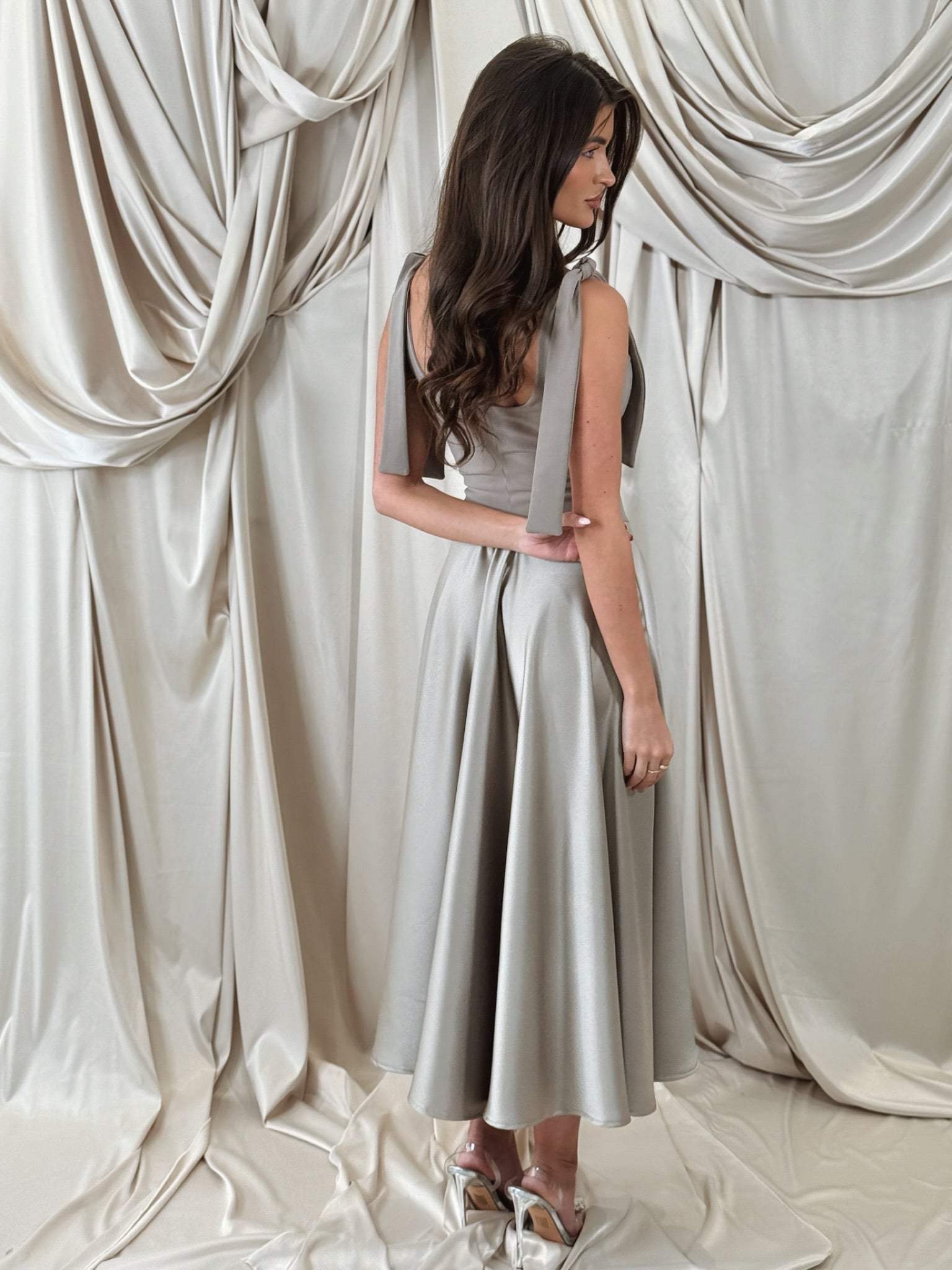 Sienna Corset Tie Strap Long Dress Chinchilla