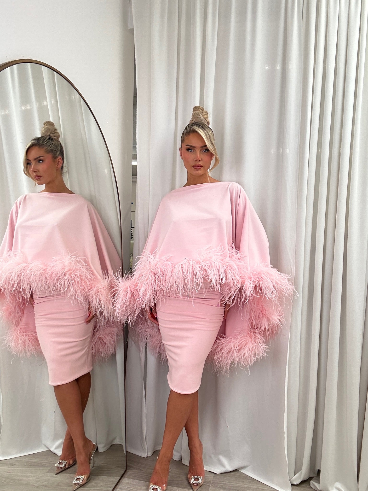 Kylie Cape Midi Skirt Set Baby Pink