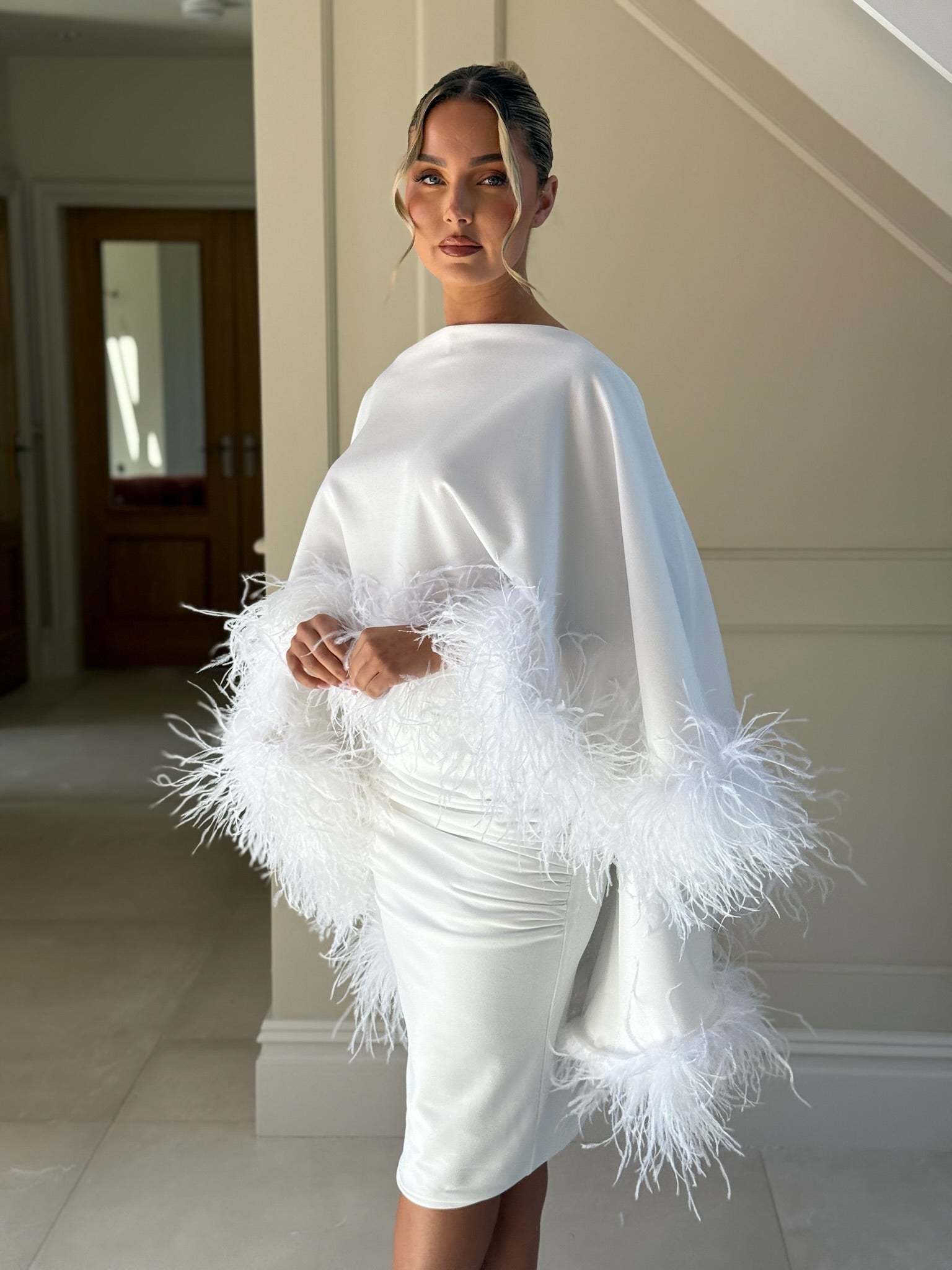 Kylie Cape Midi Skirt Set White