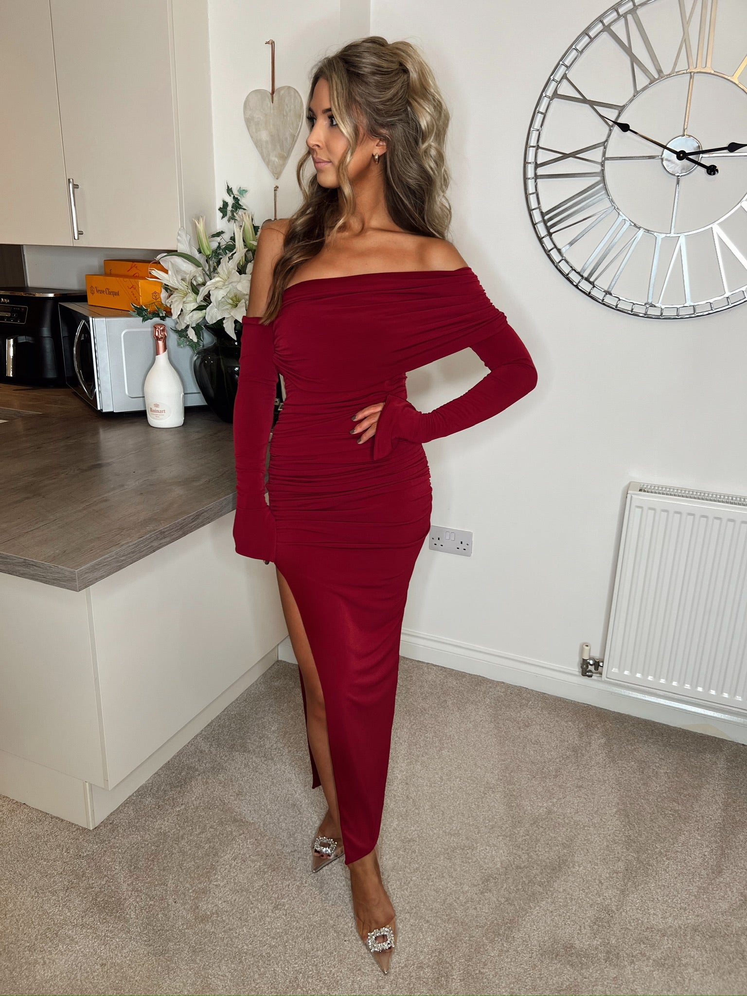 April Two Sleeve Midi Dress Wine