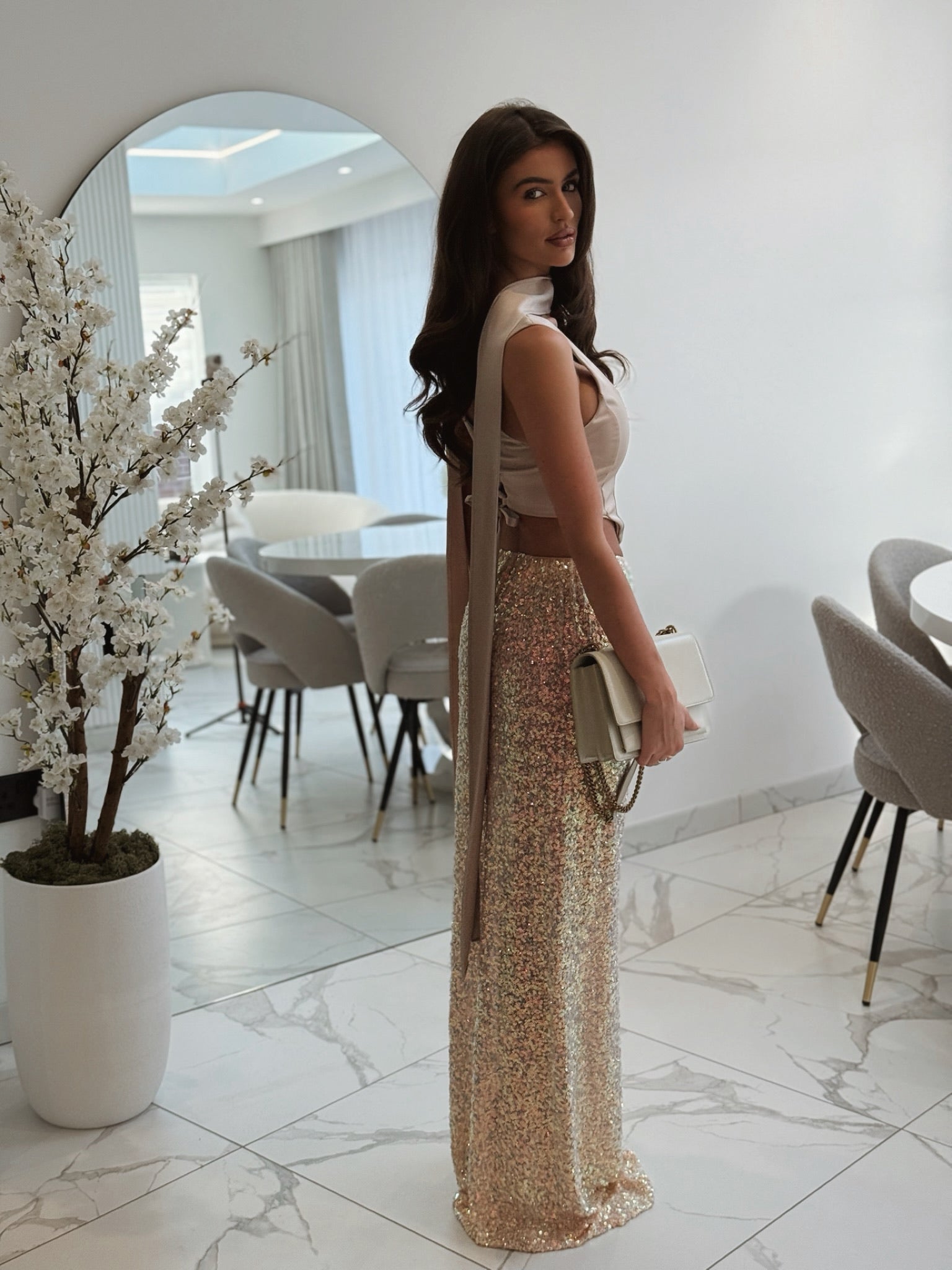 Aria Maxi Skirt Nude Blush Sequin