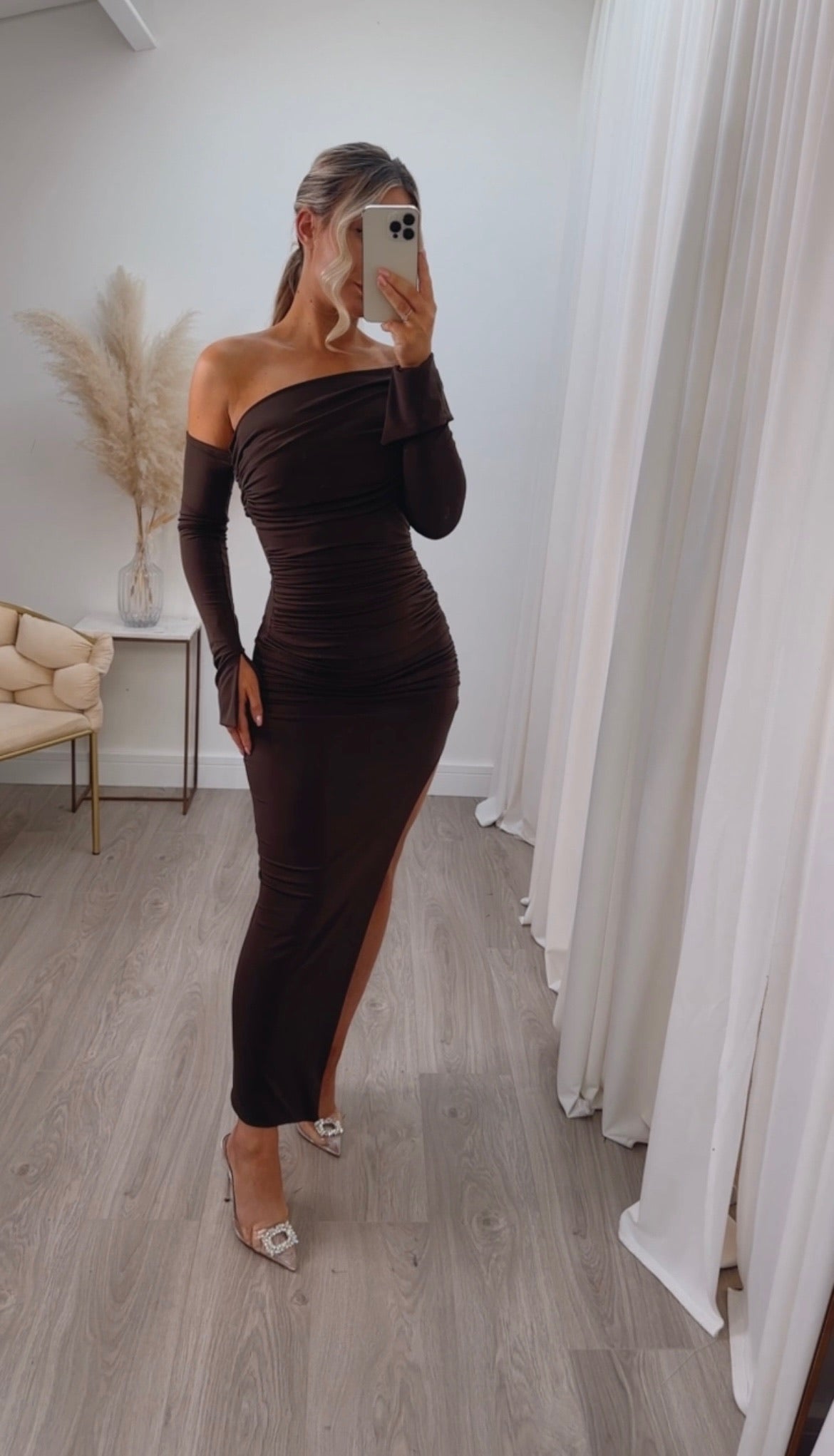 April Two Sleeve Midi Dress Chocolate brown