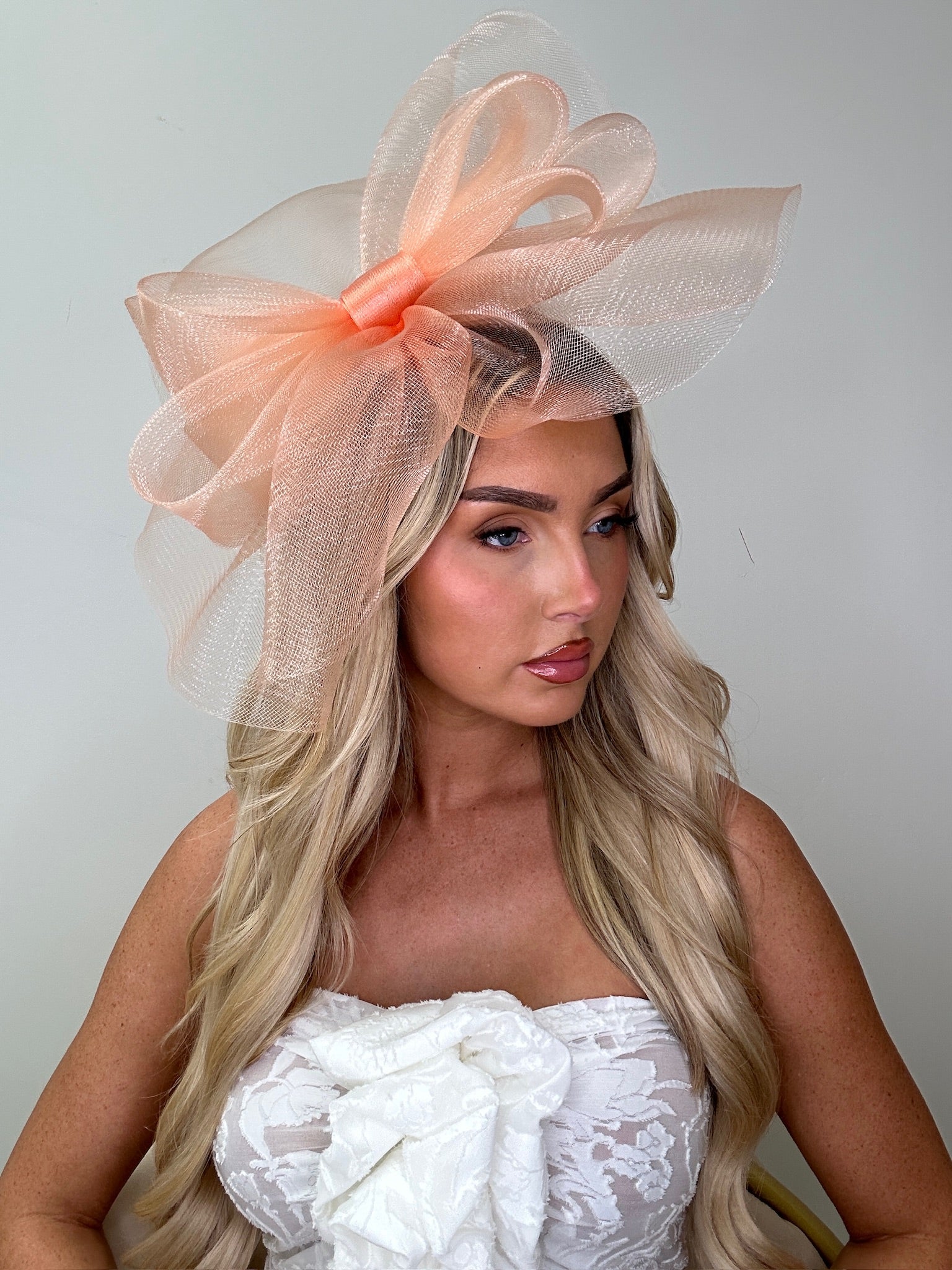 Pear Bear Flower & Butterfly Embellished Twisted Peach Hair Fascinator