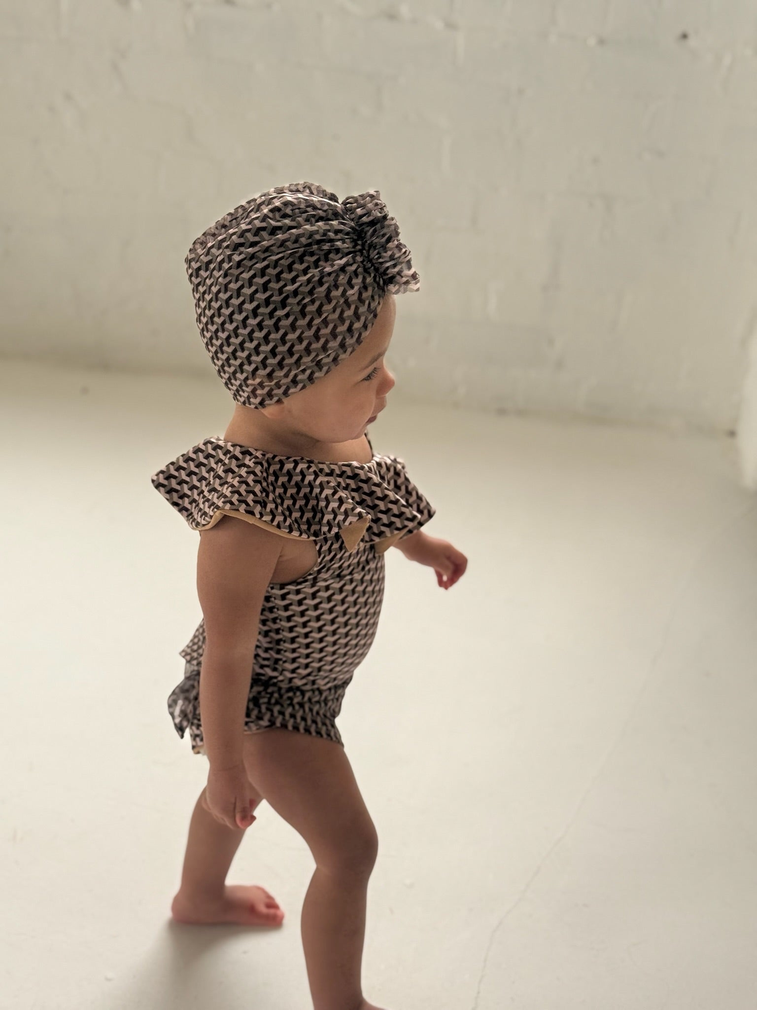 Mini Miami Taupe Ruffle Turban