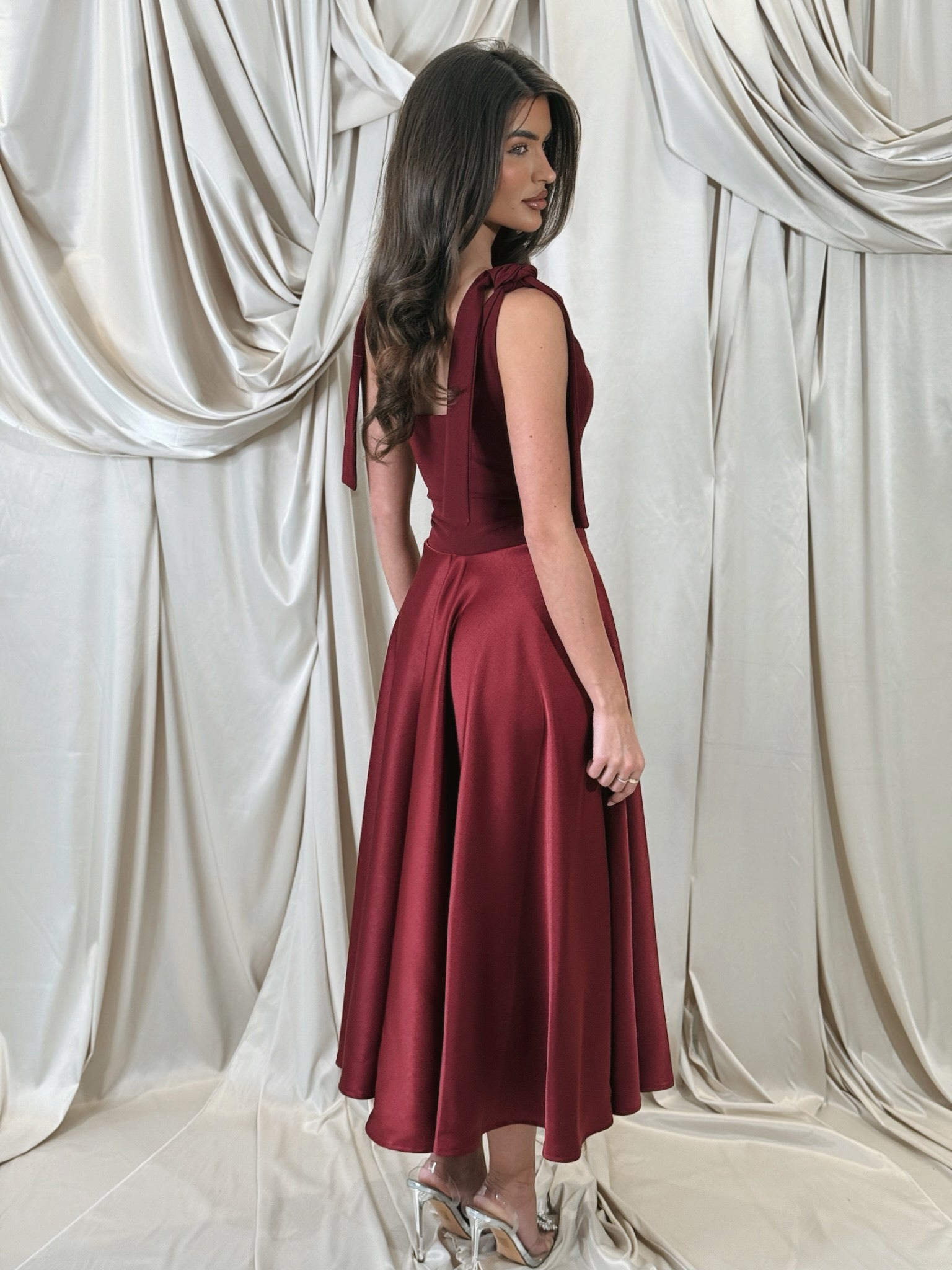 Sienna Corset Tie Strap Long Dress Wine