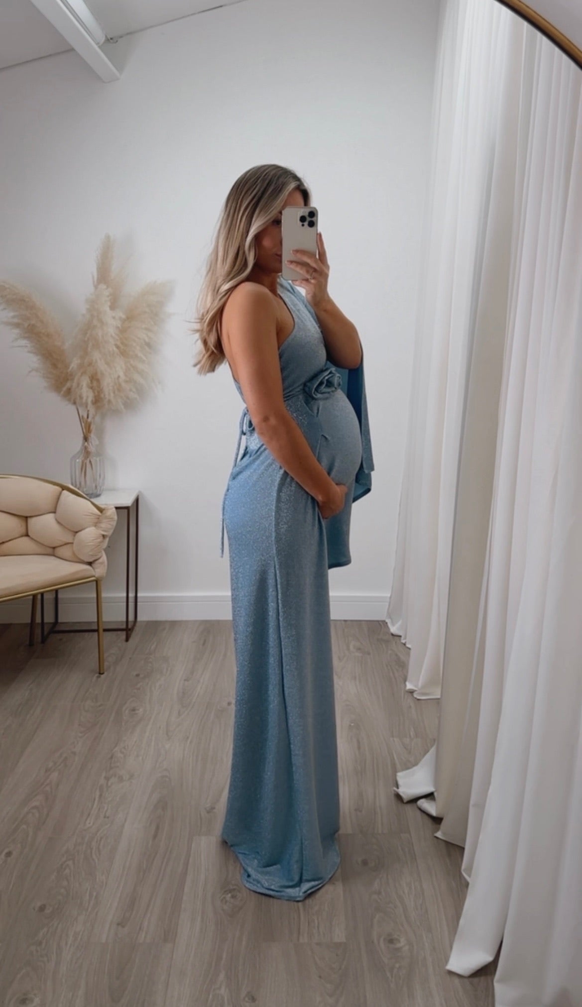 Liberty Maternity Rose Dress Blue Glitter