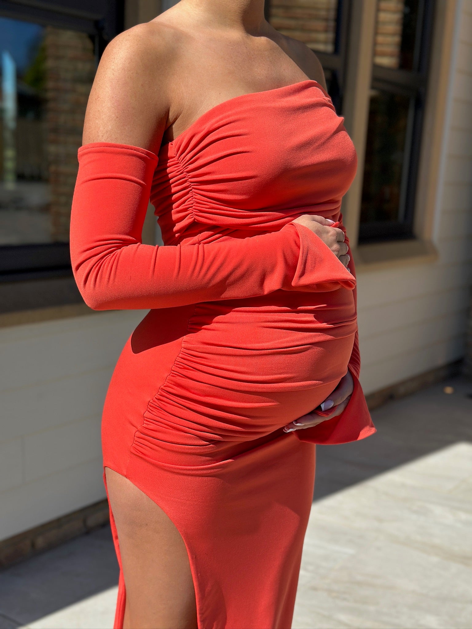 April Two Sleeve Maternity Dress Blood Orange