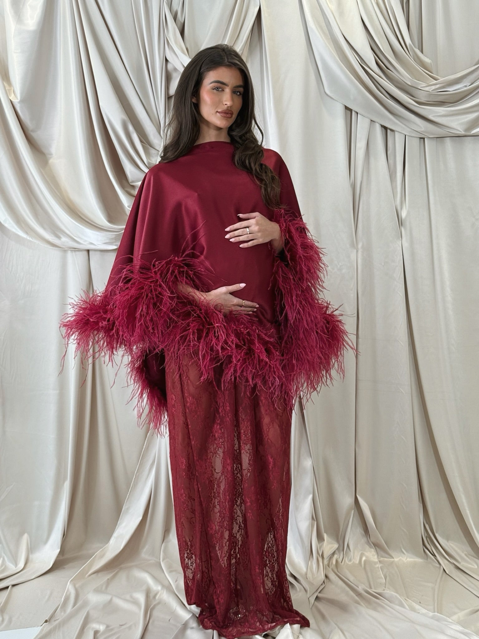 Amina Maternity Cape Skirt Set Wine