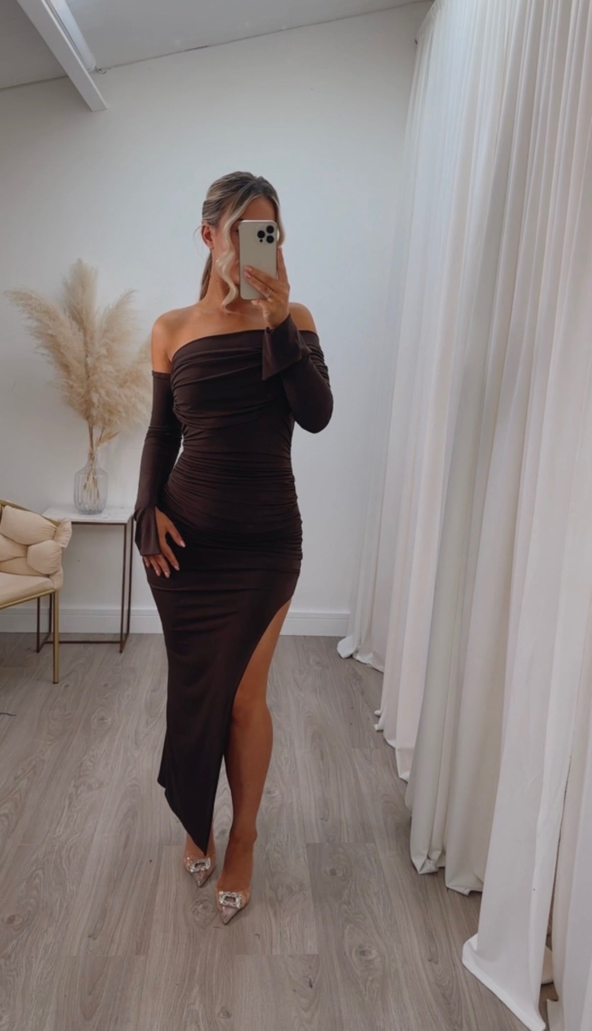 April Two Sleeve Midi Dress Chocolate brown