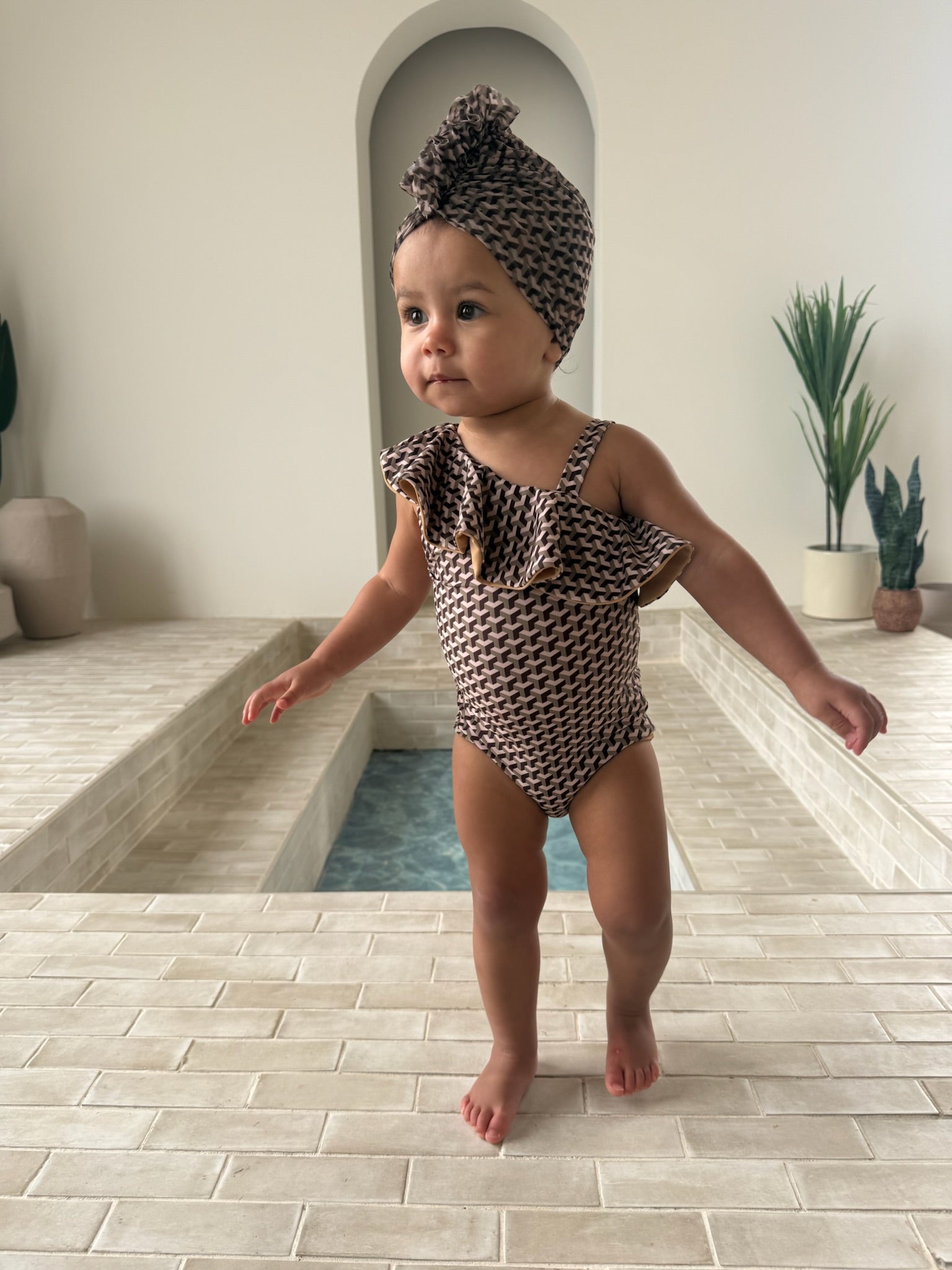 Mini Taupe Miami Ruffle shoulder Swimsuit