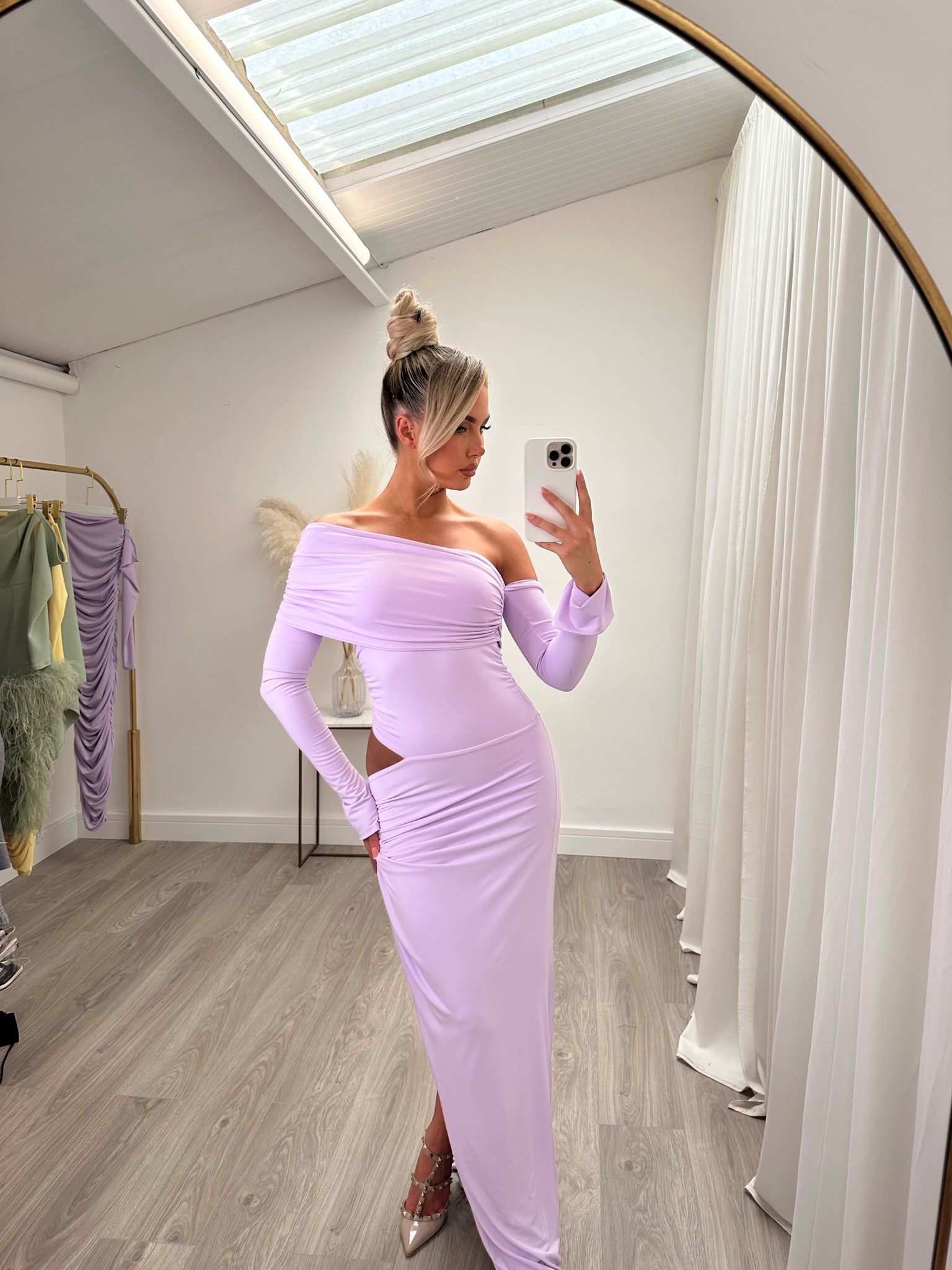 Olivia Asymmetric two sleeve Dress Lilac