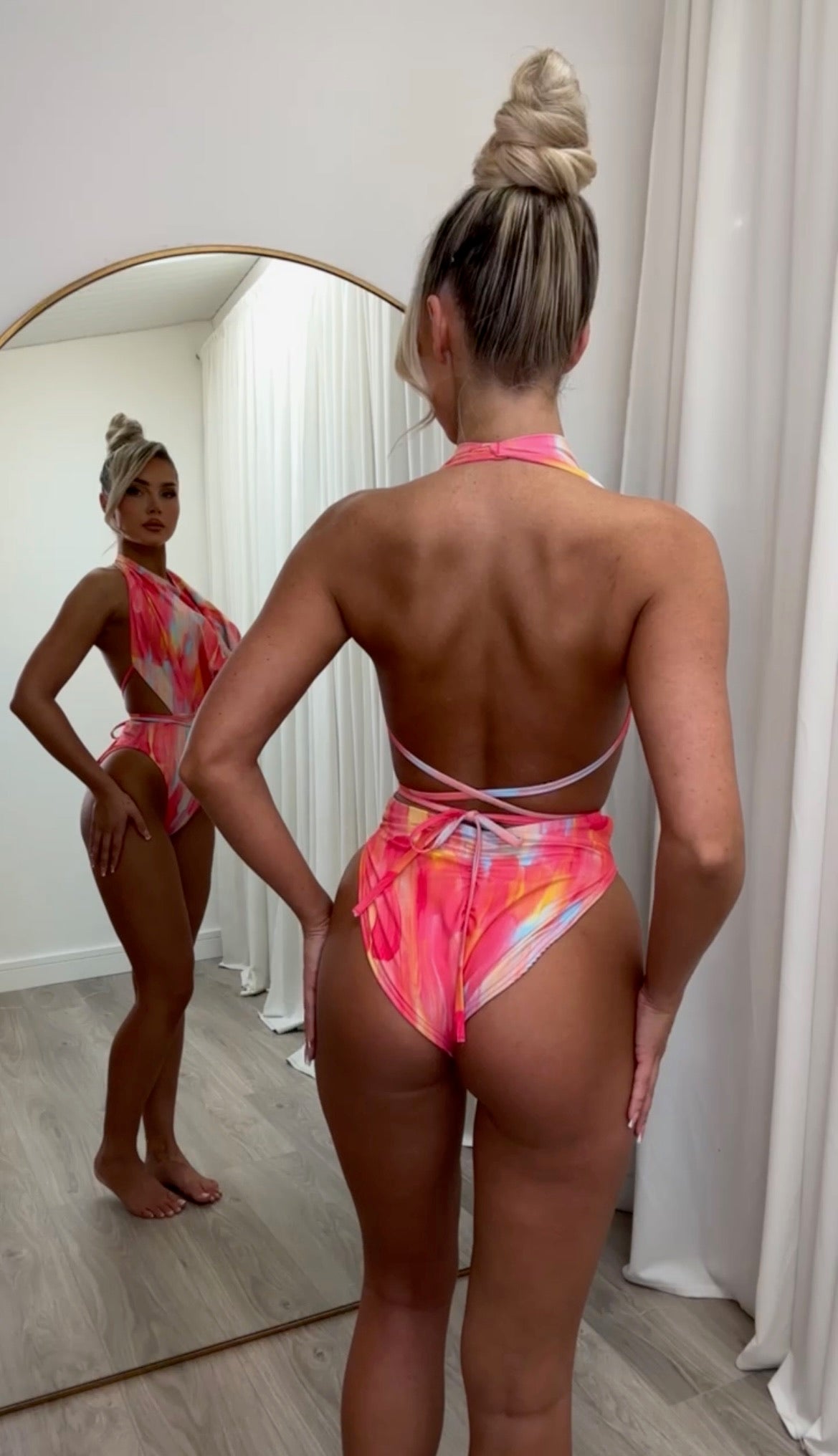 Rose Swimsuit coral brush stroke