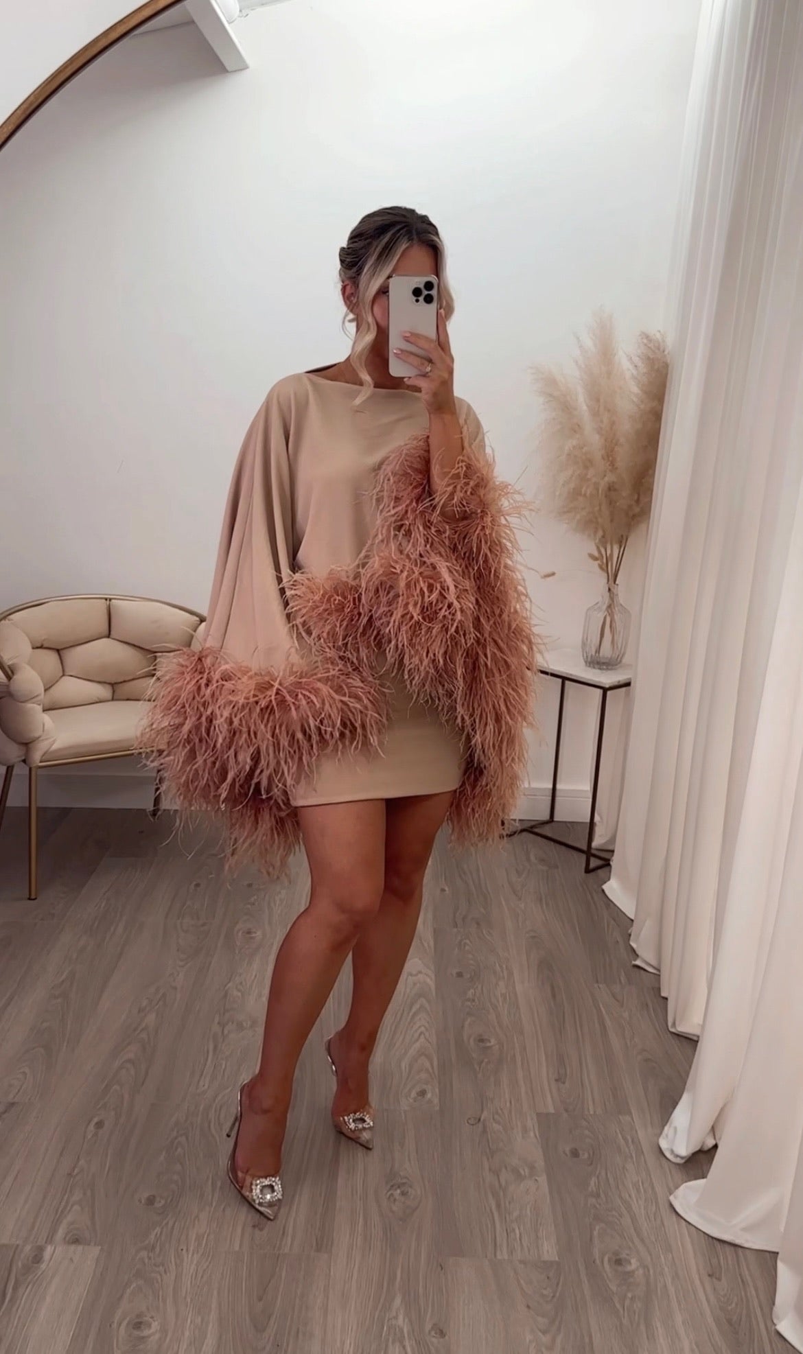 Kylie Cape Mini Skirt Set Beige