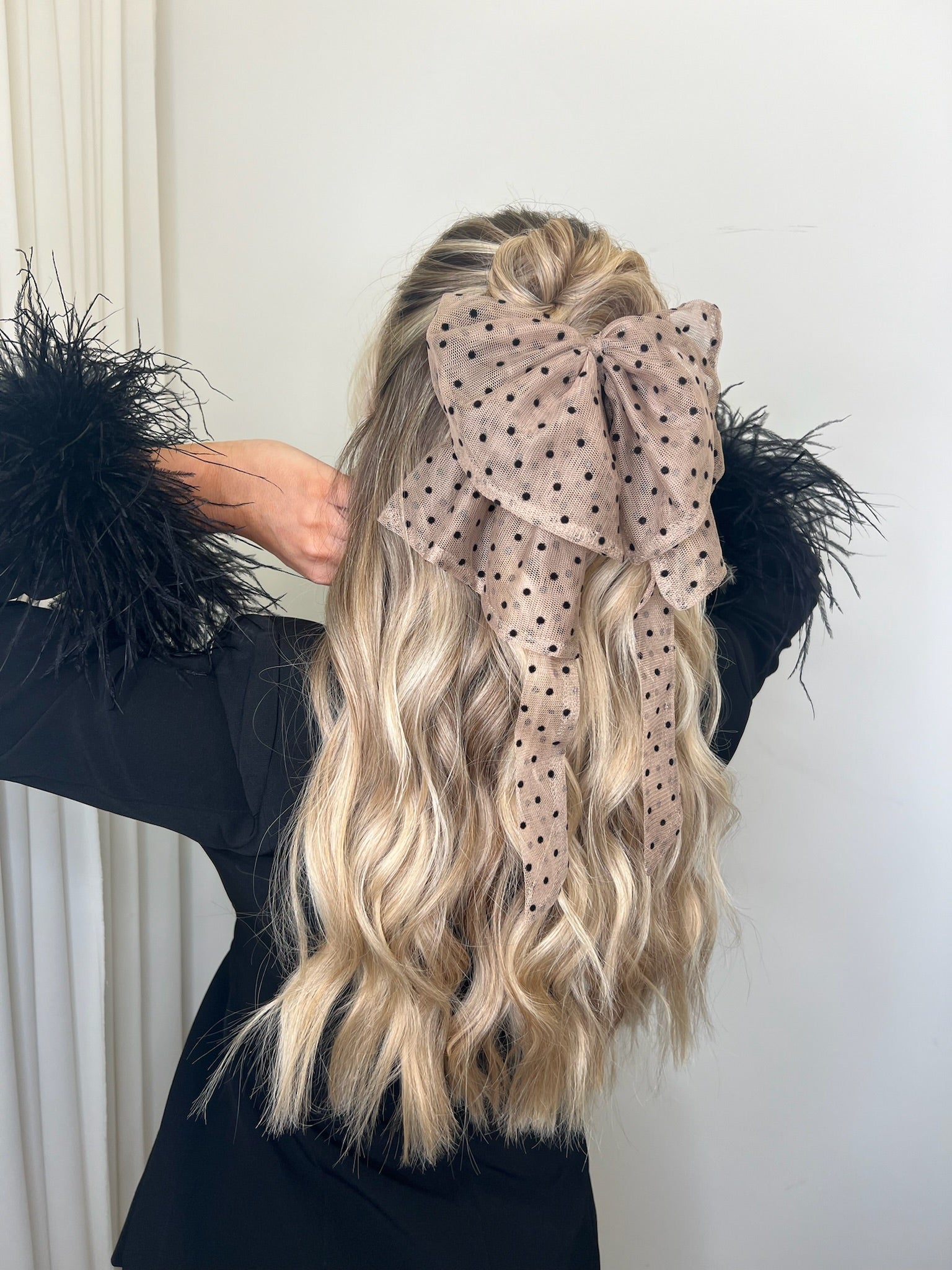 Hair Bow Sheer Dotty Nude
