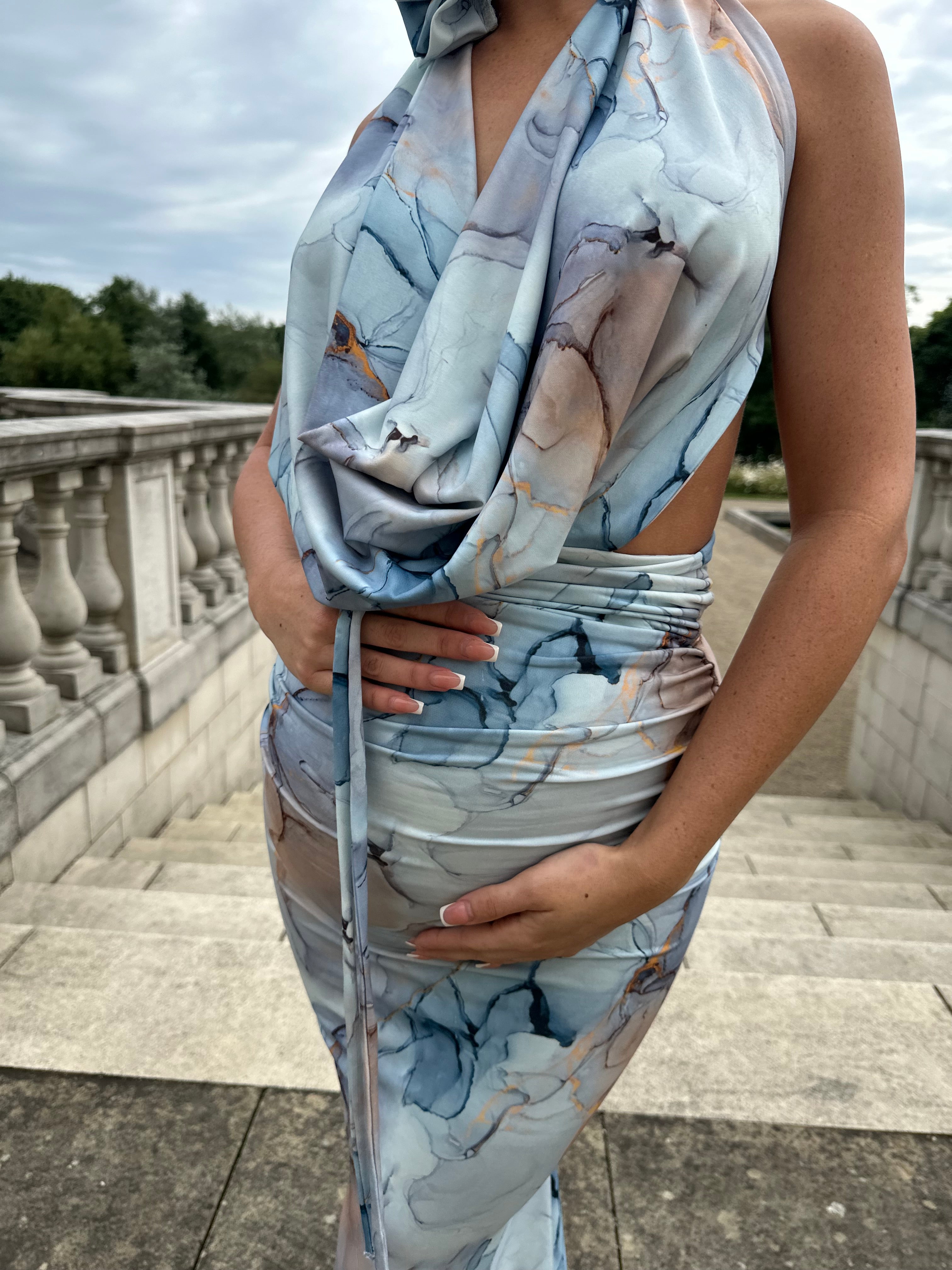 Rose Maternity Dress Blue Marble