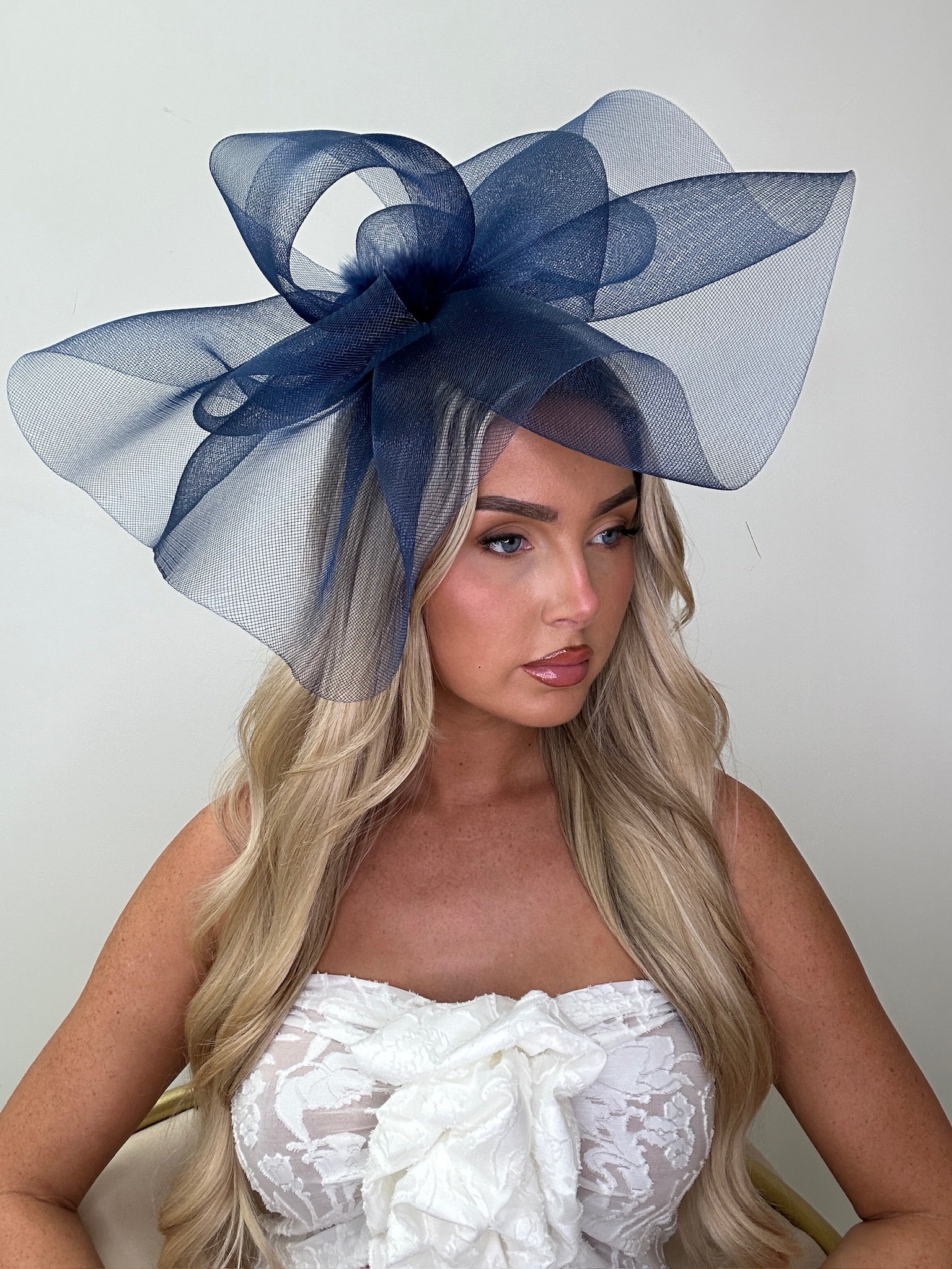 Loop Feather Fascinator Headband Navy Blue