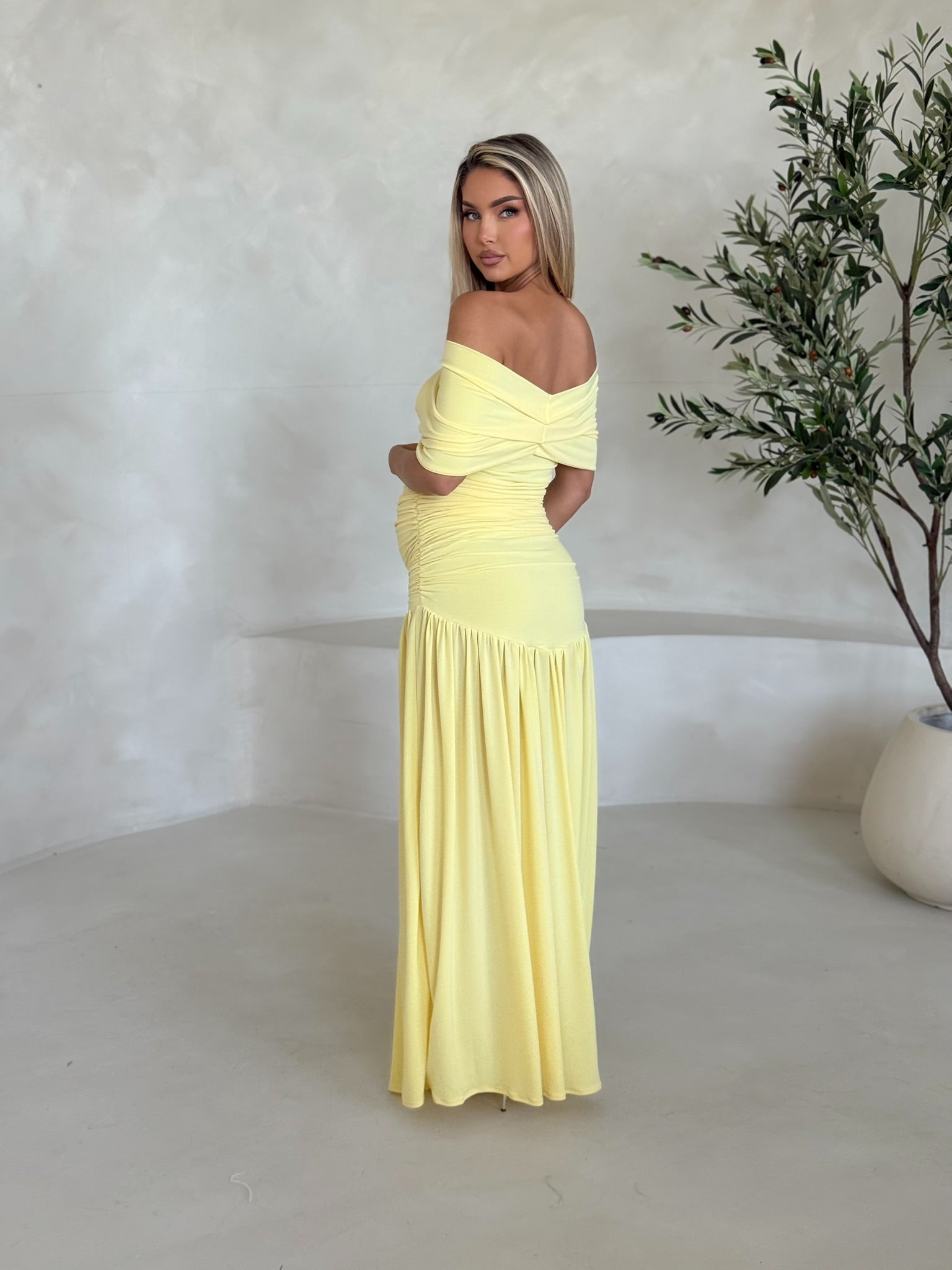 Isla Maternity Off the Shoulder maxi Dress Yellow