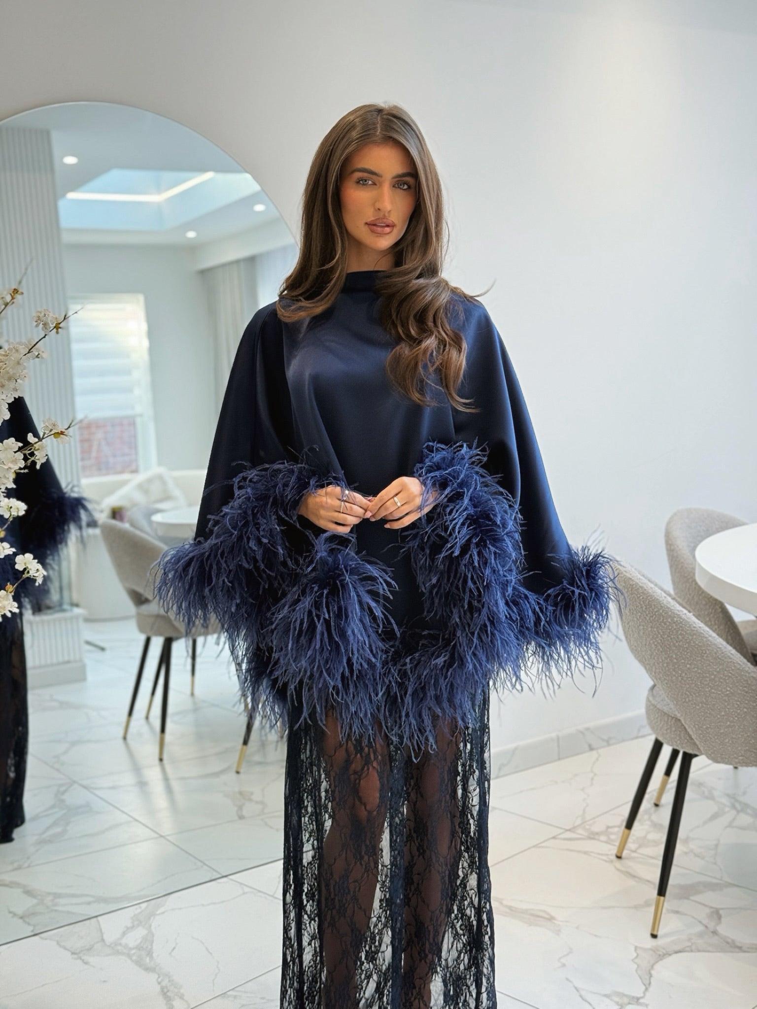 Amina Cape Skirt Set Navy Blue