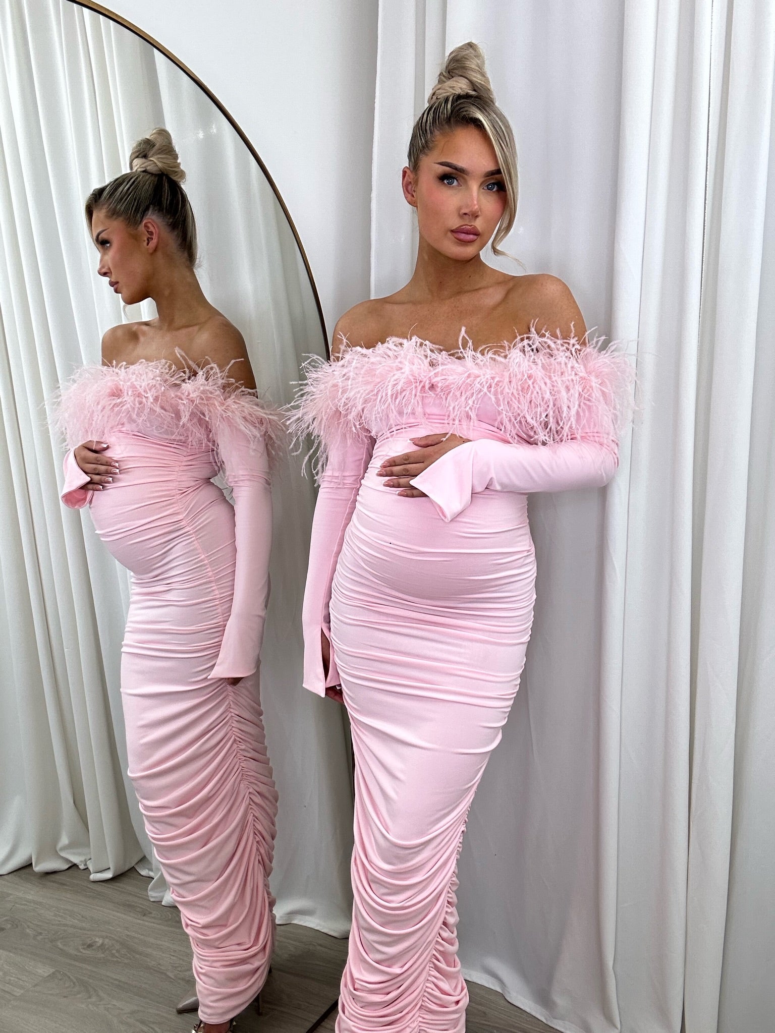 Chocolate Carrie Maternity Dress Ostrich Feathers Rag Doll