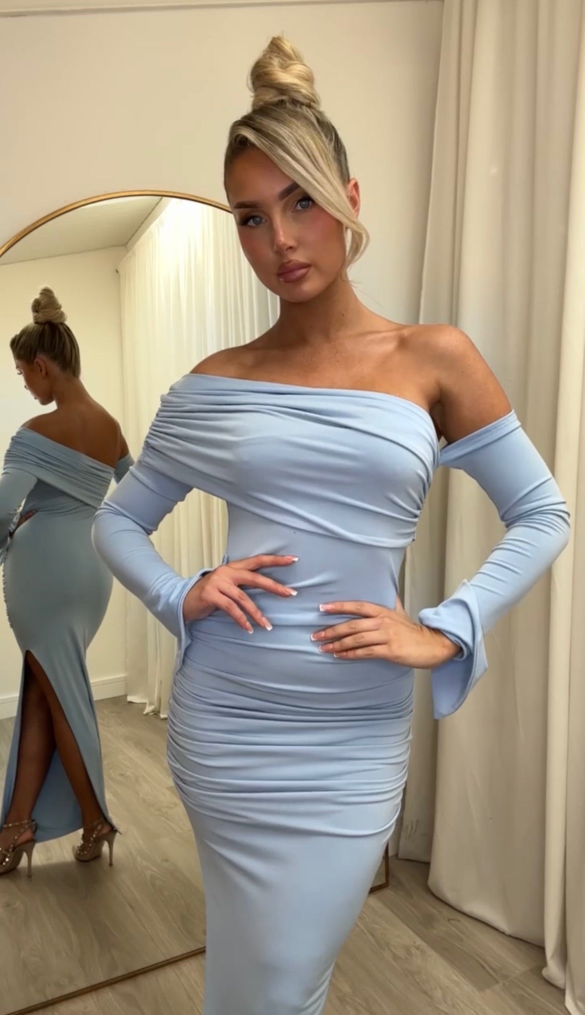 April Two Sleeve Midi Dress Baby Blue