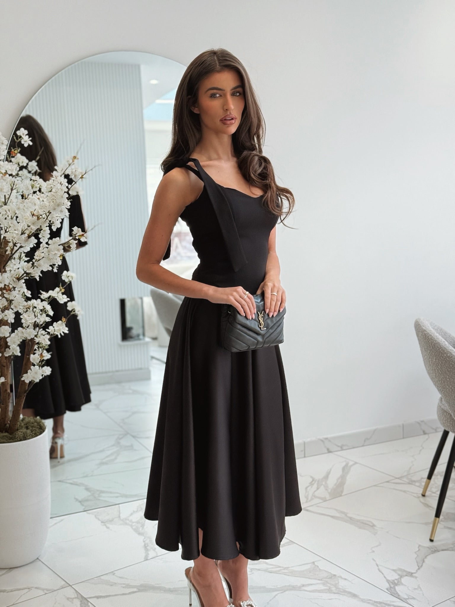 Sienna Corset Tie Strap Long Dress Black