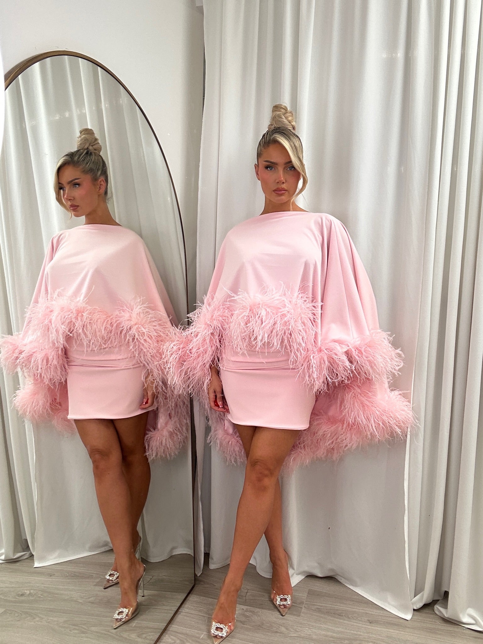 Kylie Cape Mini Skirt Set Baby Pink