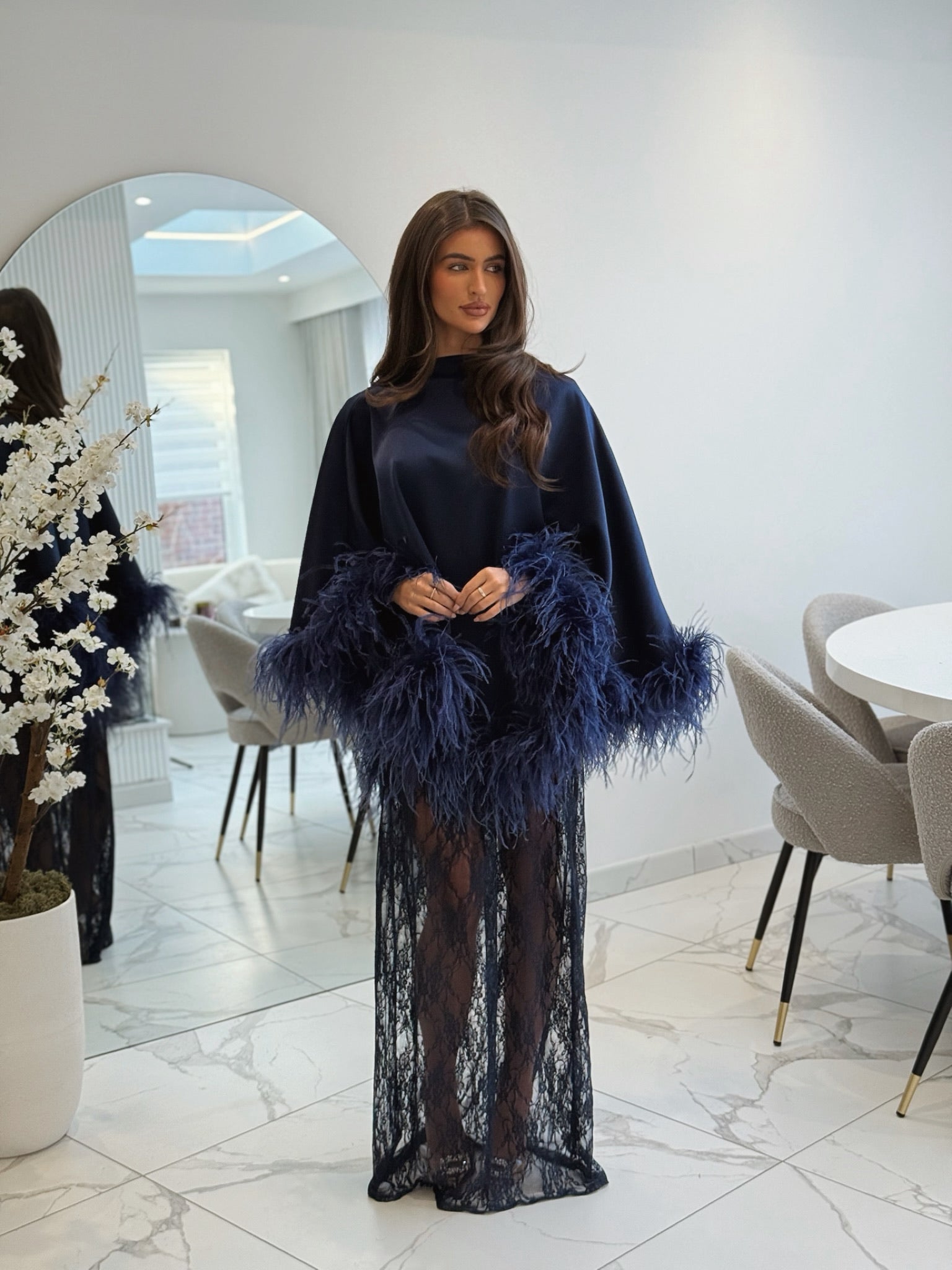 Amina Cape Skirt Set Navy Blue