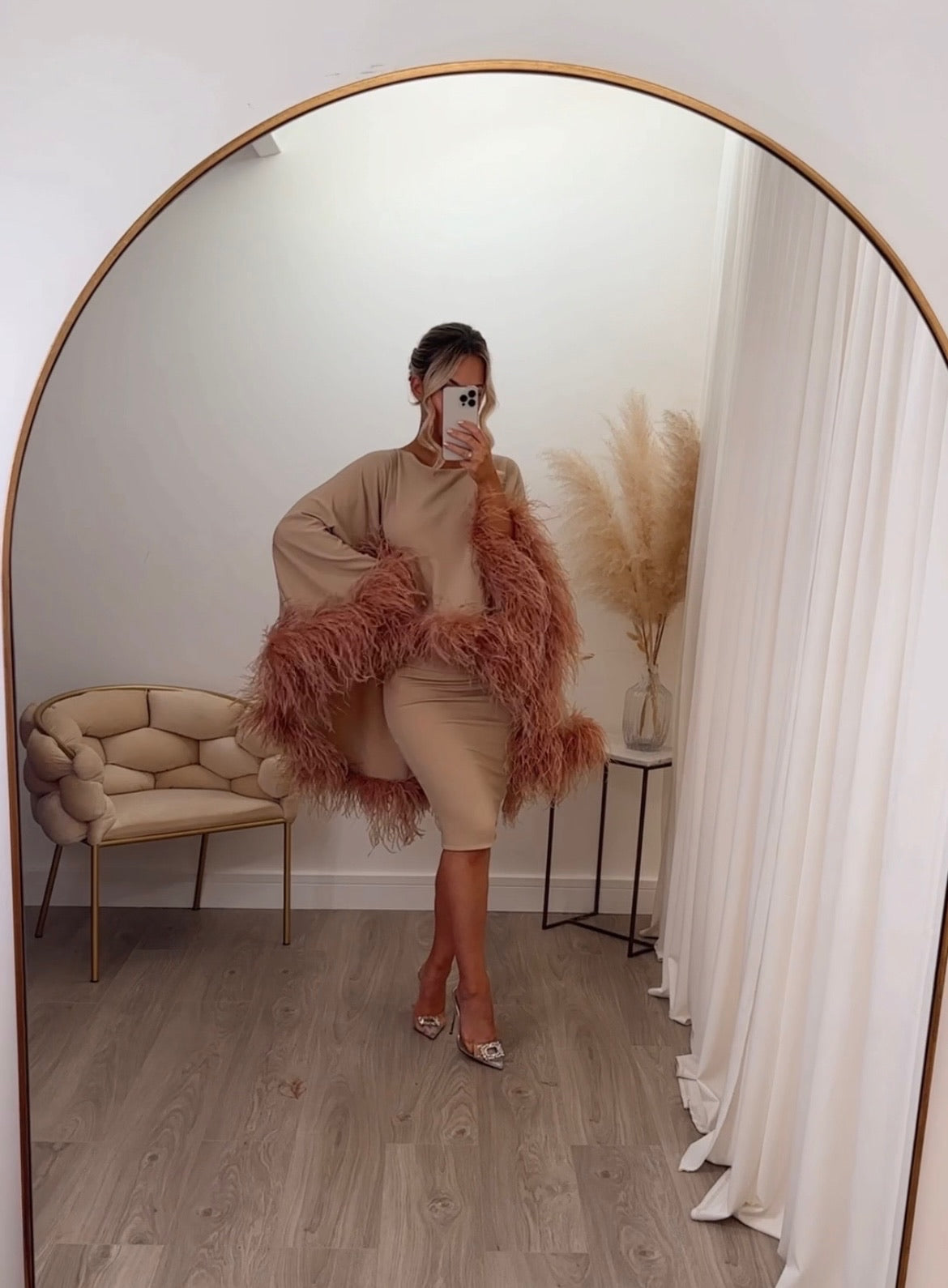 Kylie Cape Midi Skirt Set Beige