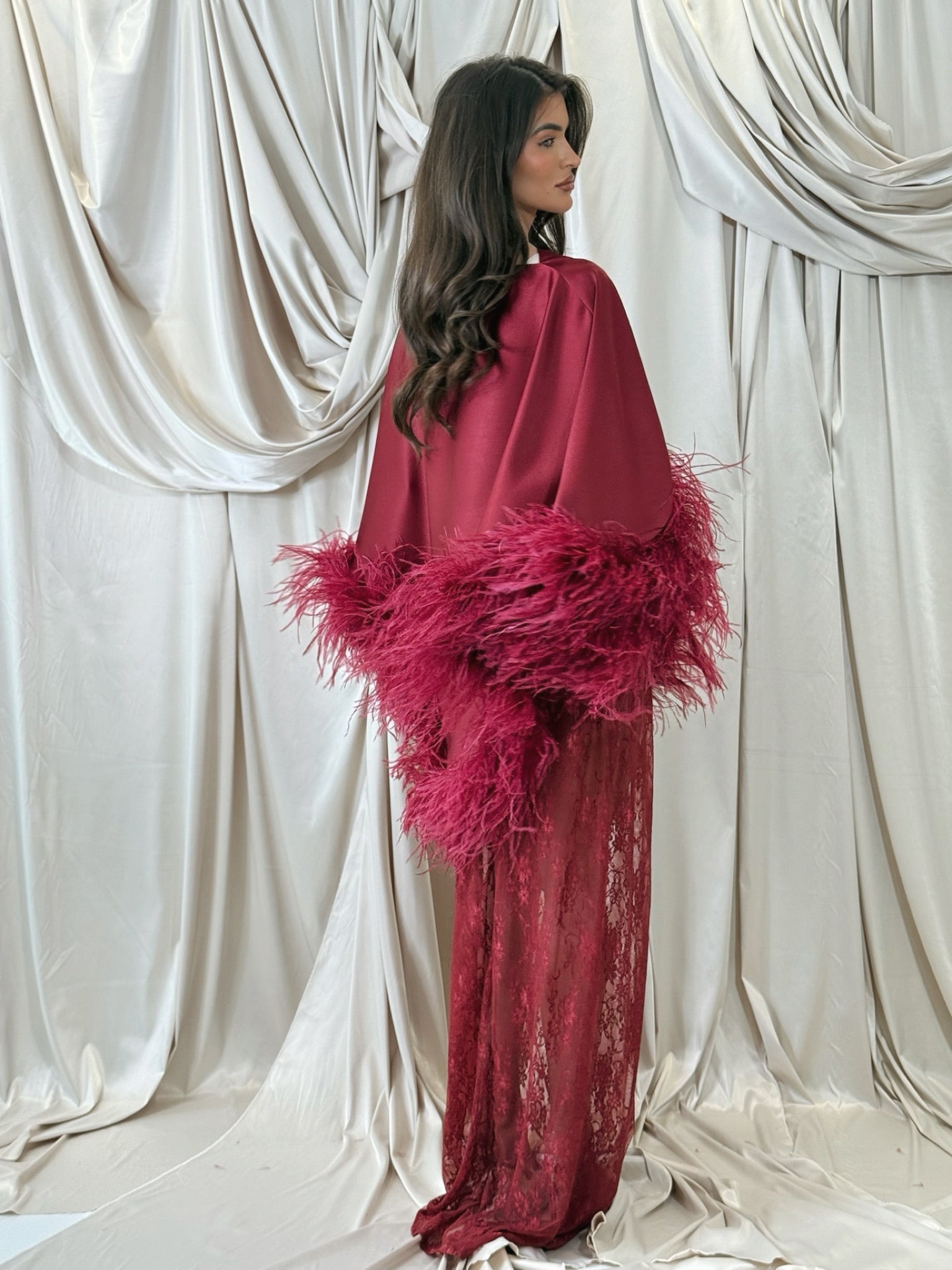 Amina Maternity Cape Skirt Set Wine