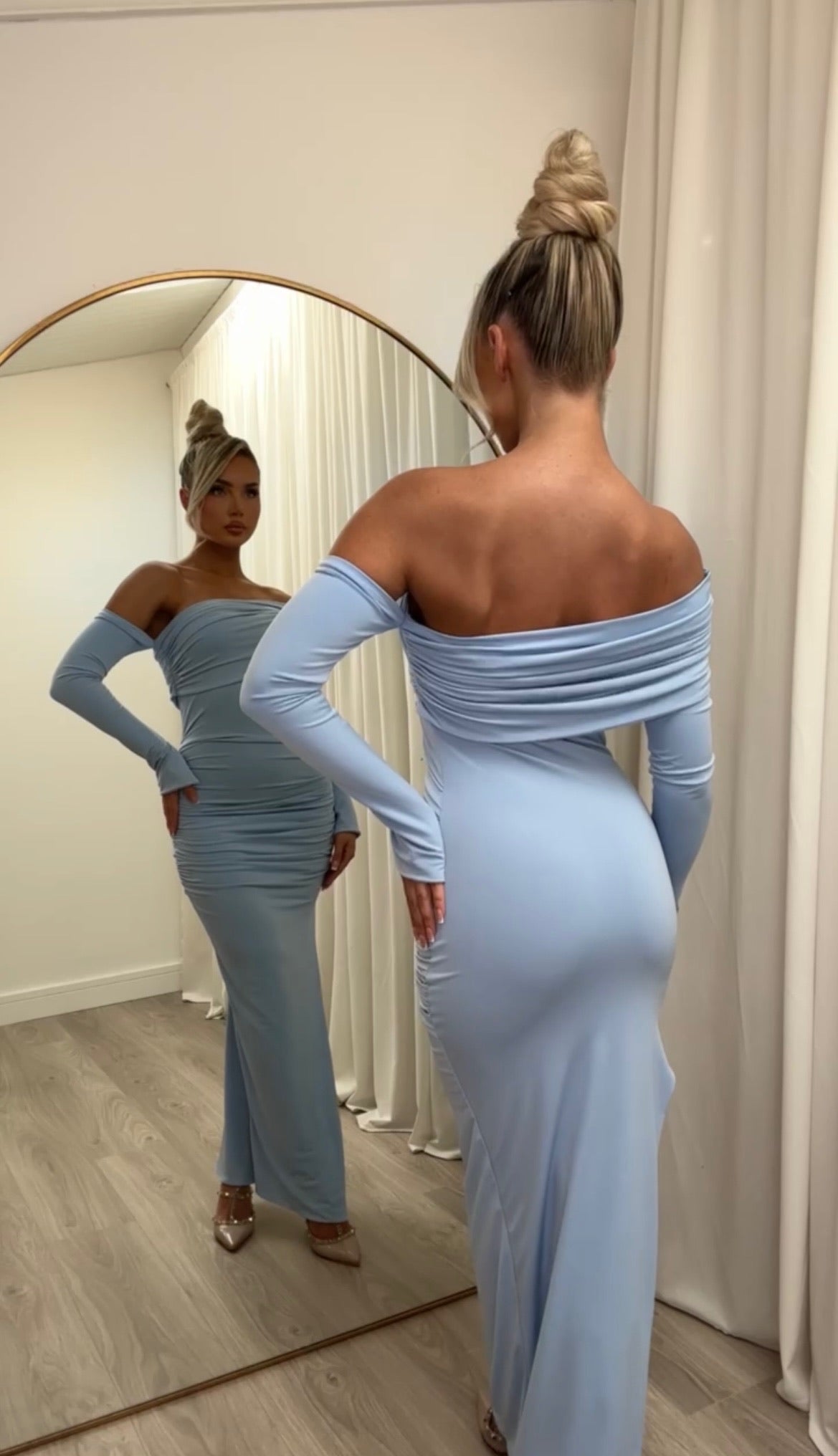 April Two Sleeve Midi Dress Baby Blue