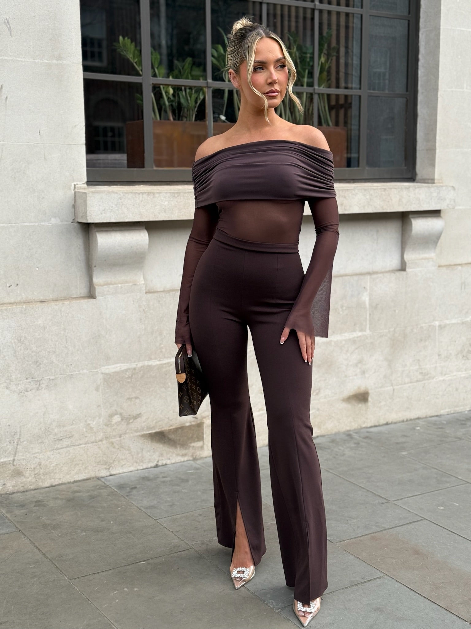 Harlie Two Piece Trouser Set Chocolate Brown