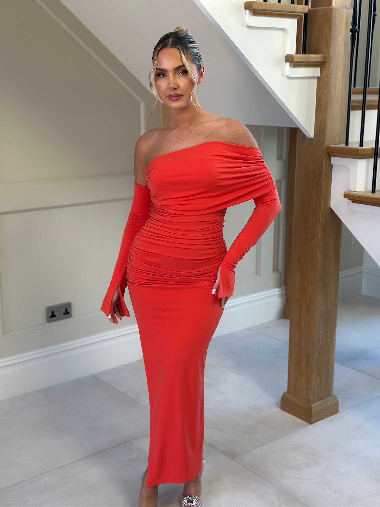 April Two Sleeve Midi Dress Blood Orange