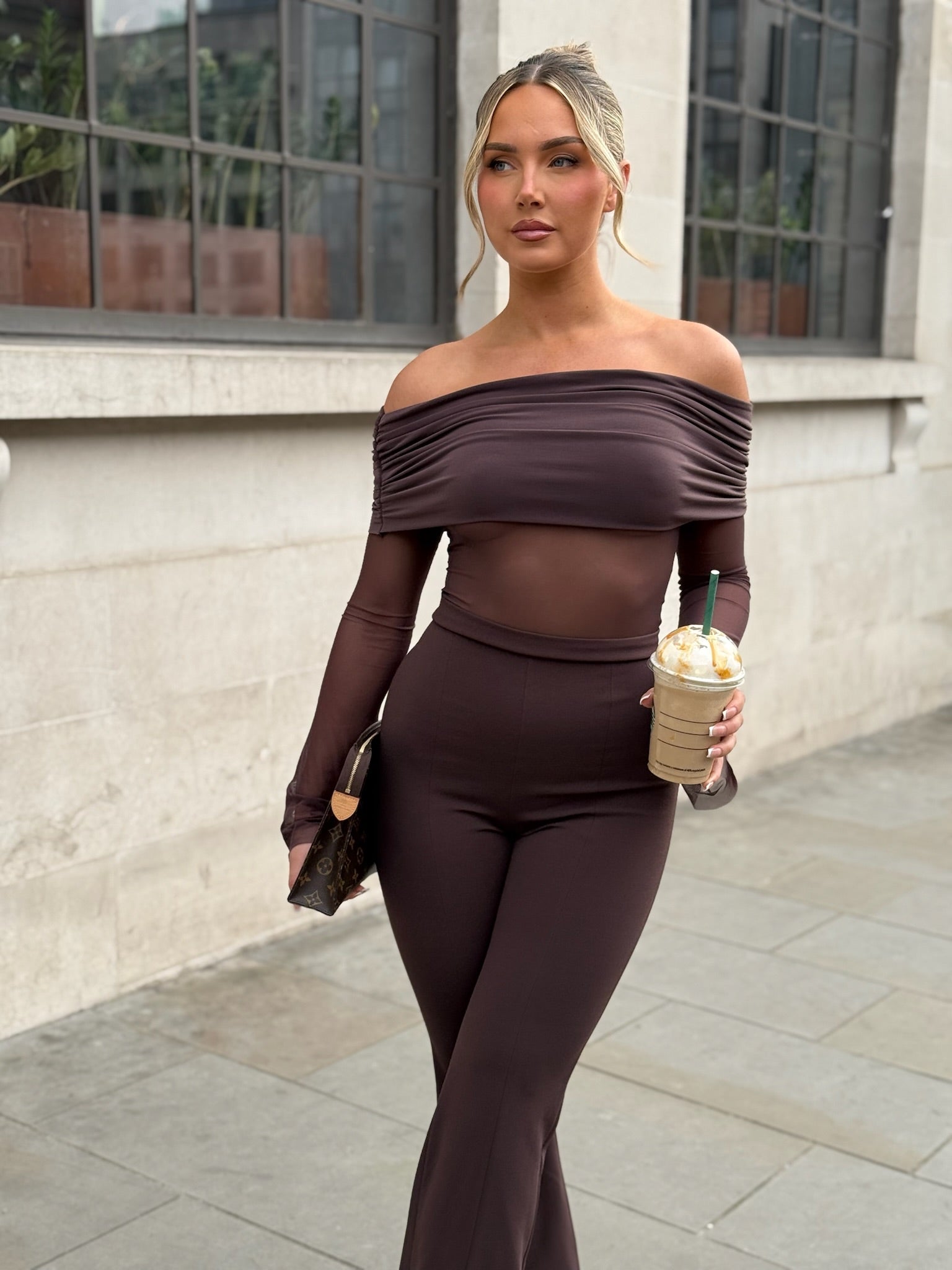 Harlie Two Piece Trouser Set Chocolate Brown