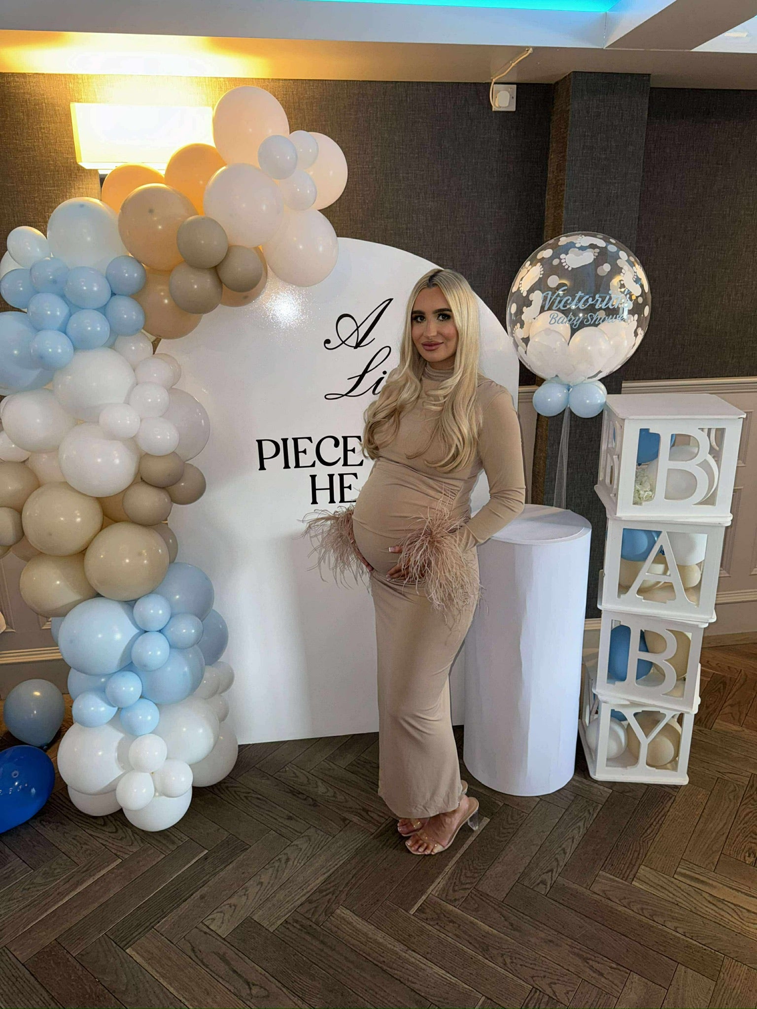Kourtney Midi Ostrich Feather Maternity Dress Beige